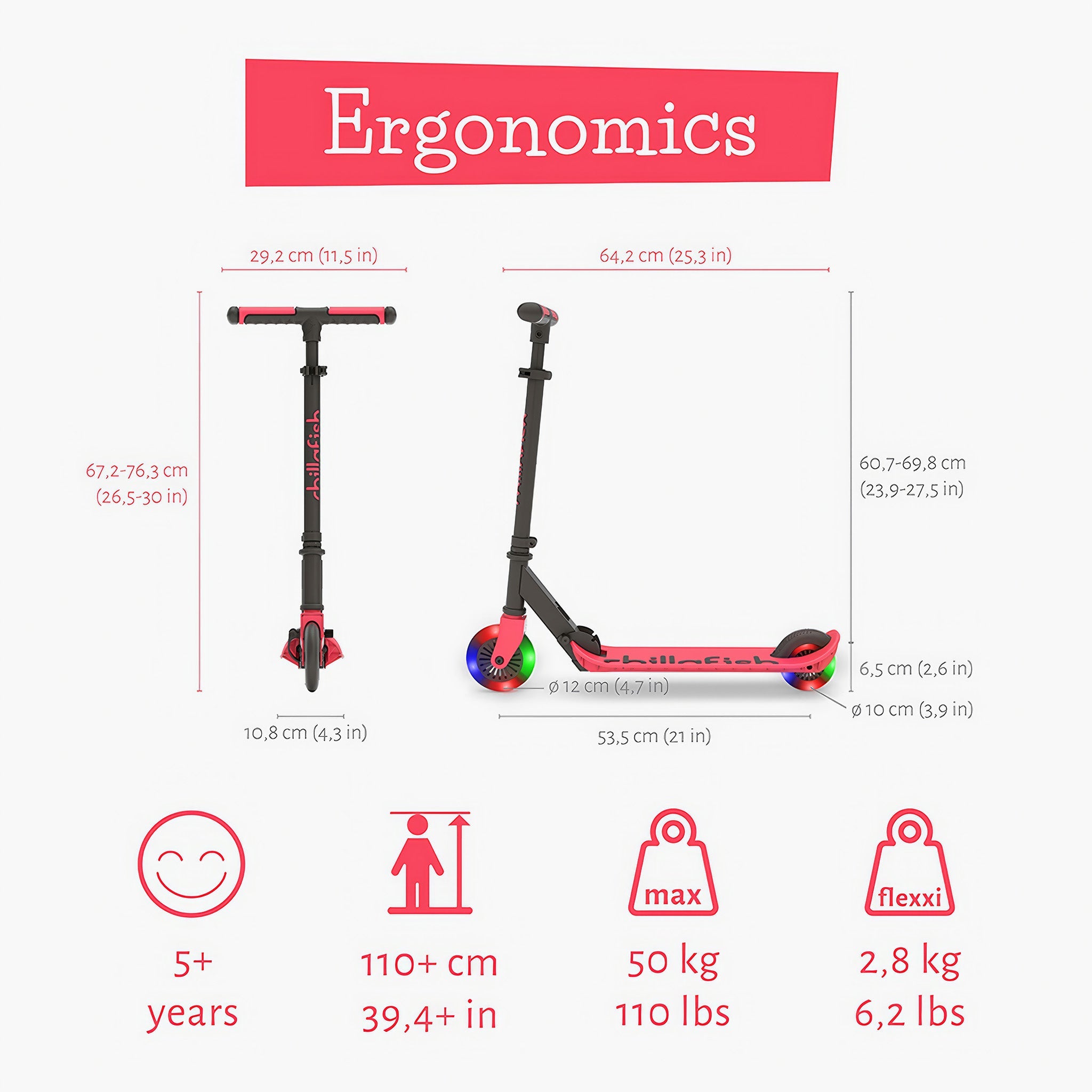 Charlie Flexxi Glow Katlanabilir 2 Tekerlikli Scooter | Coral Red