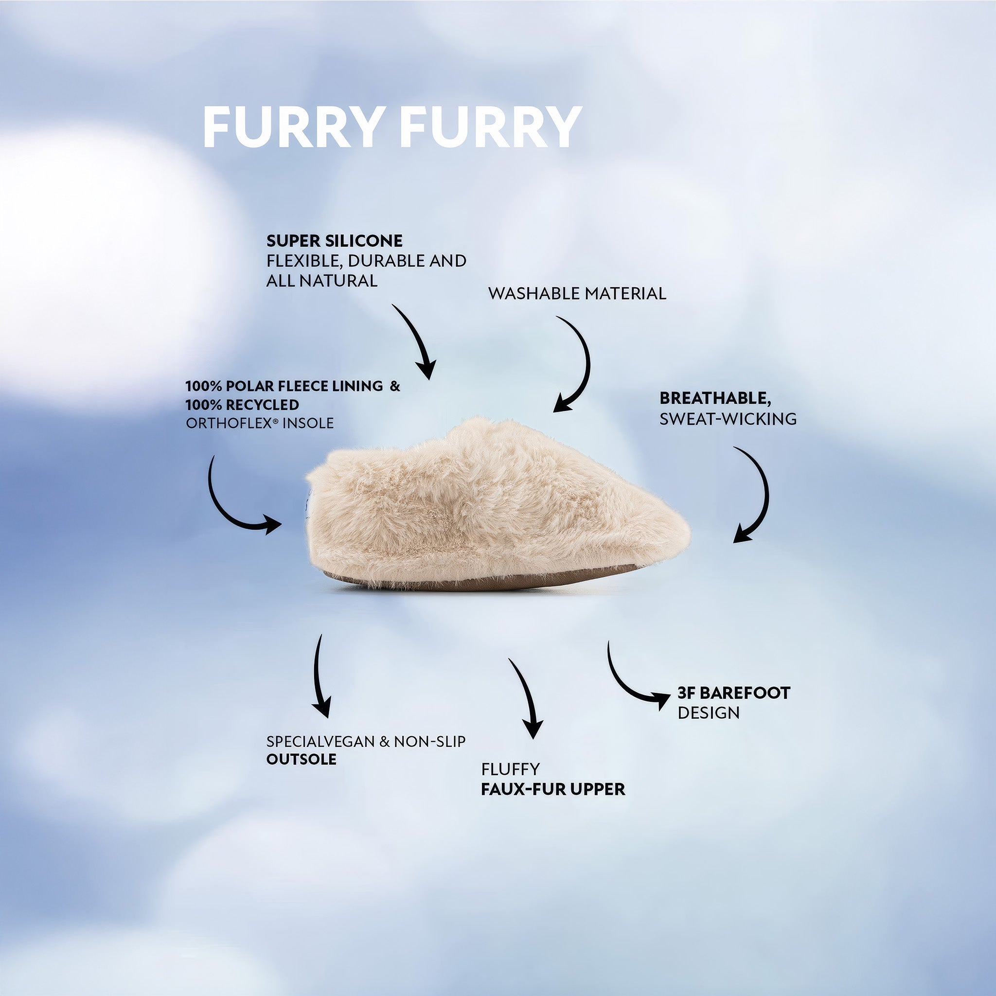 Furry Furry | Kırık Beyaz | Kürk Barefoot Patik