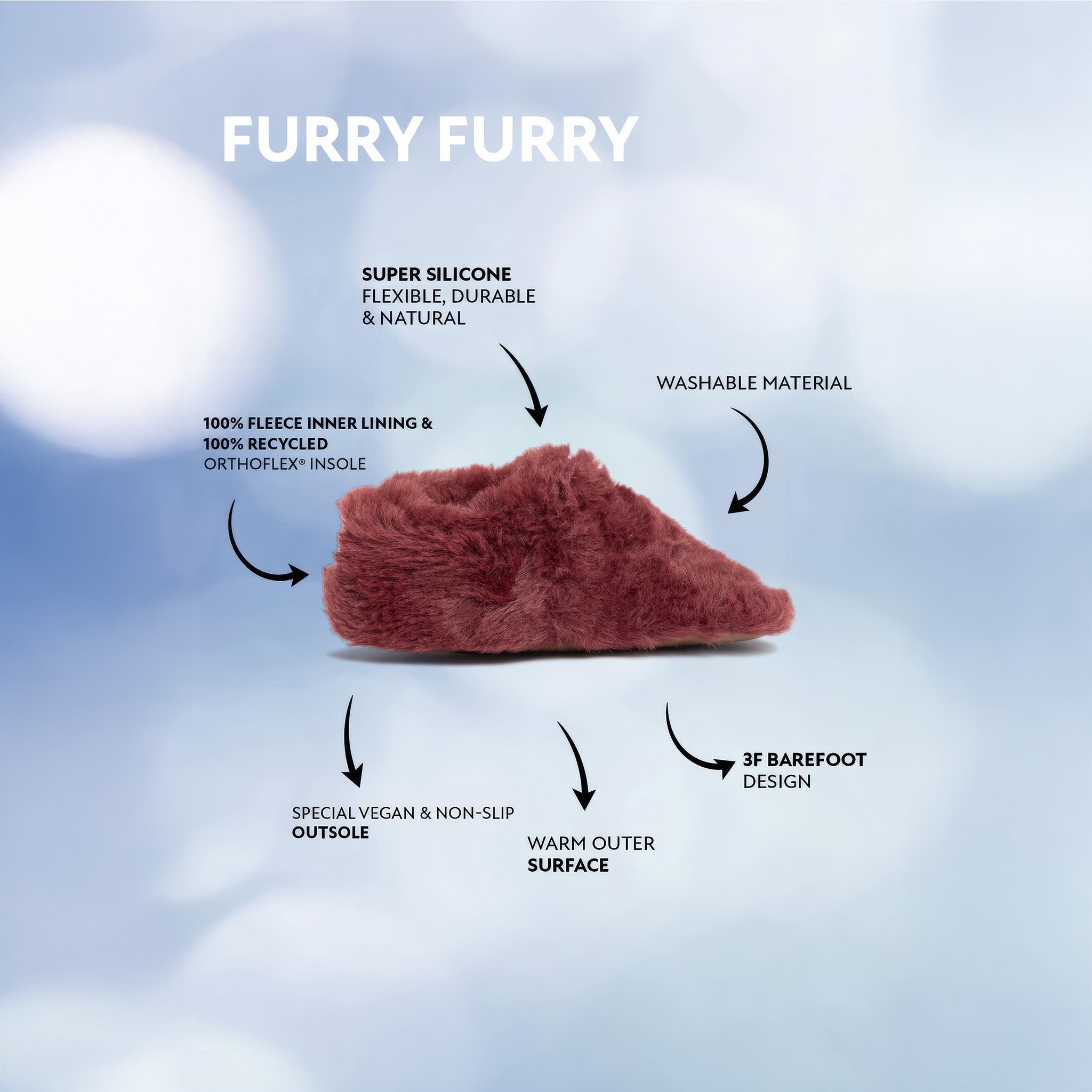 Furry Furry | Bordo | Kürk Barefoot Patik