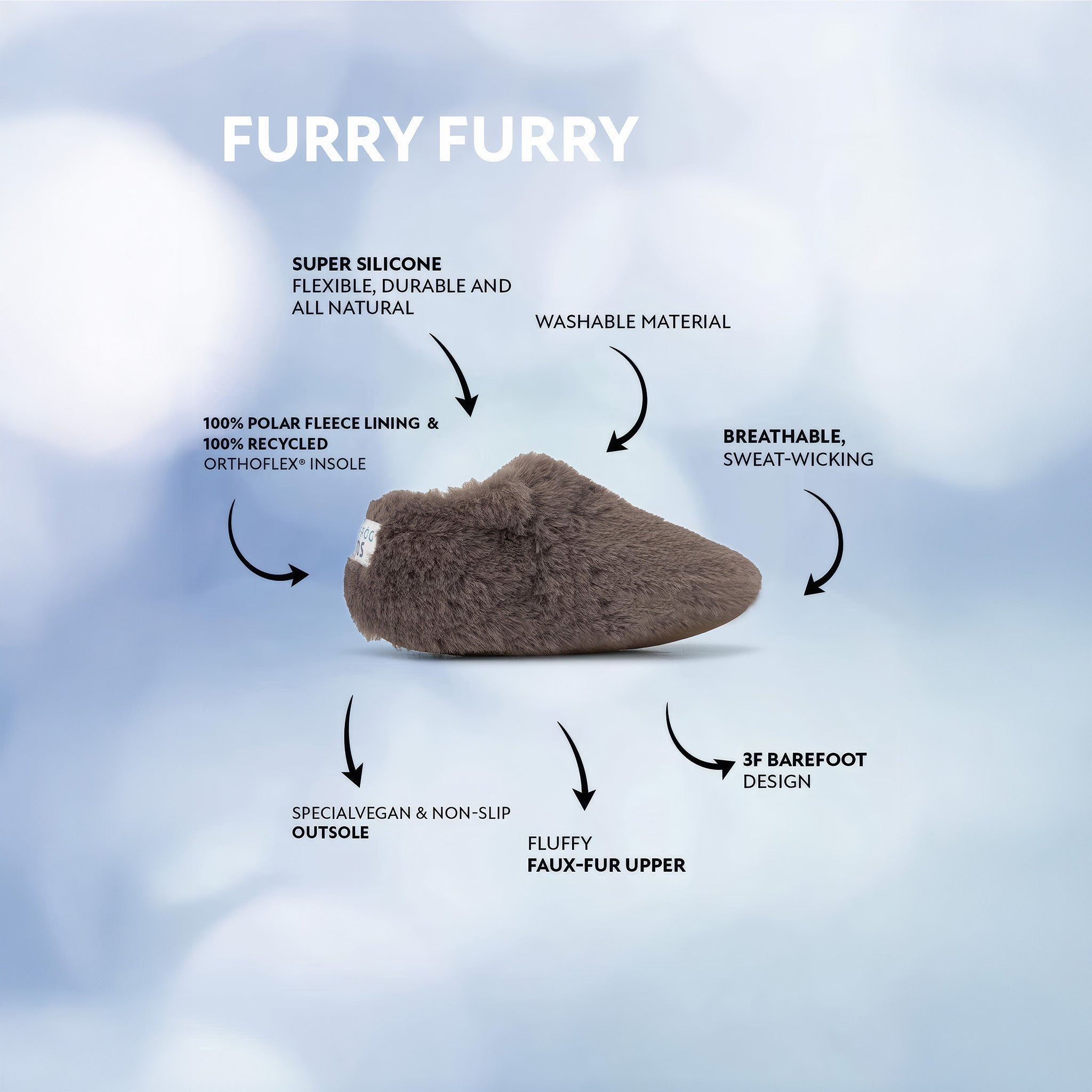 Furry Furry | Gri | Kürk Barefoot Patik