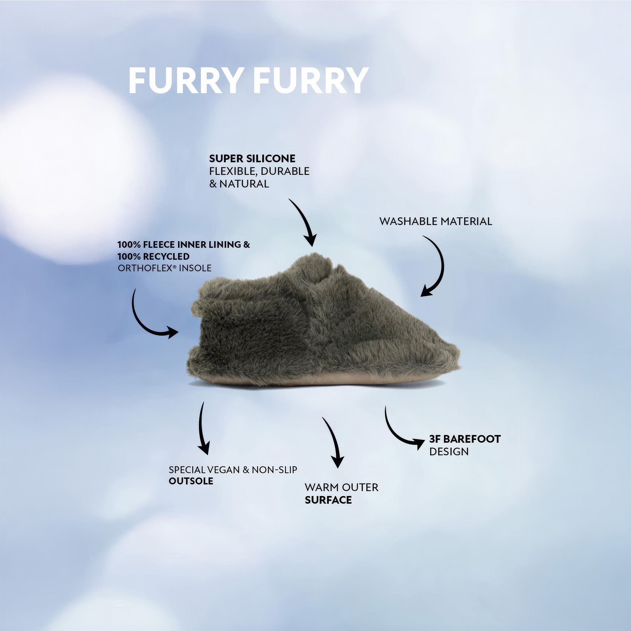 Furry Furry | Haki | Kürk Barefoot Patik