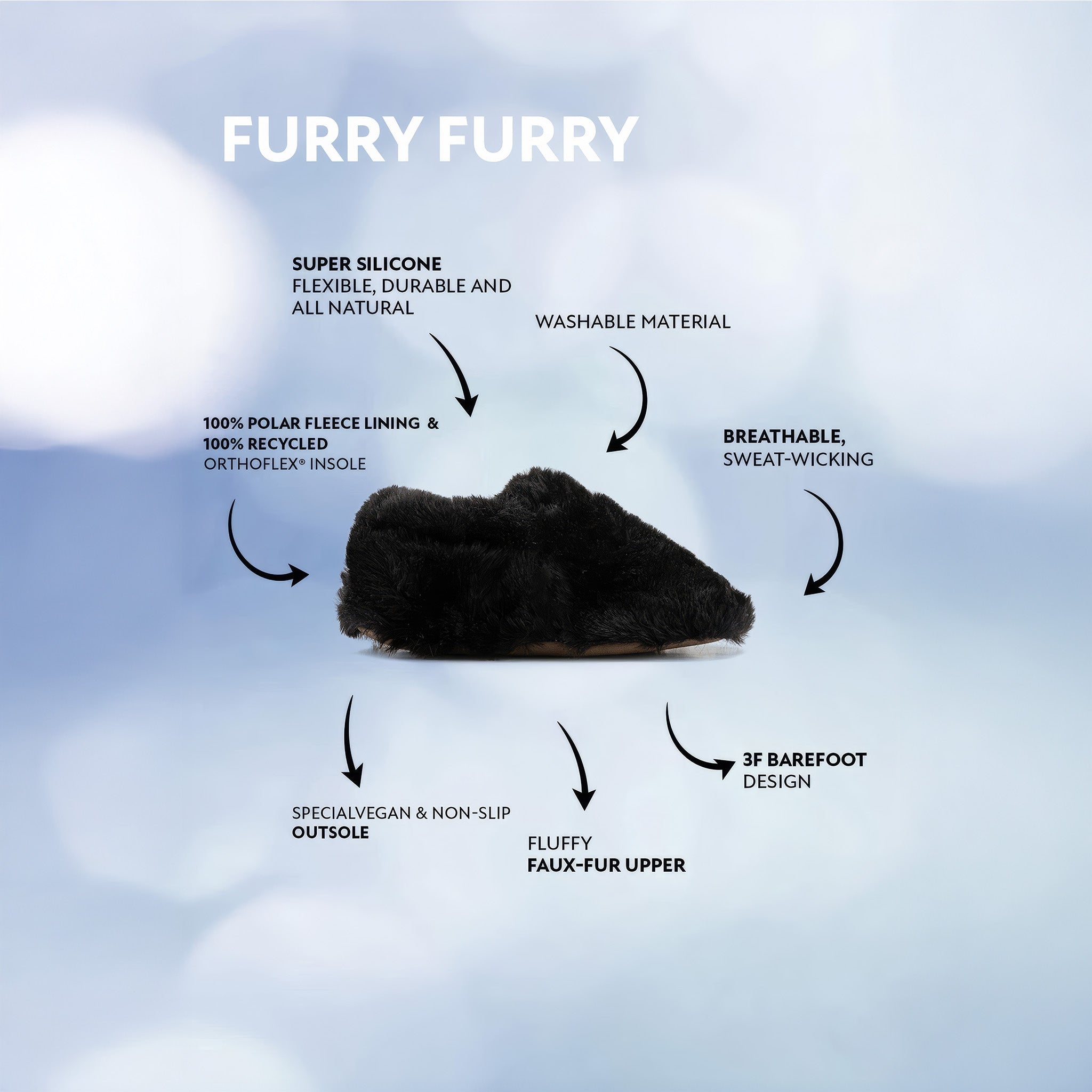 Furry Furry | Siyah | Kürk Barefoot Patik