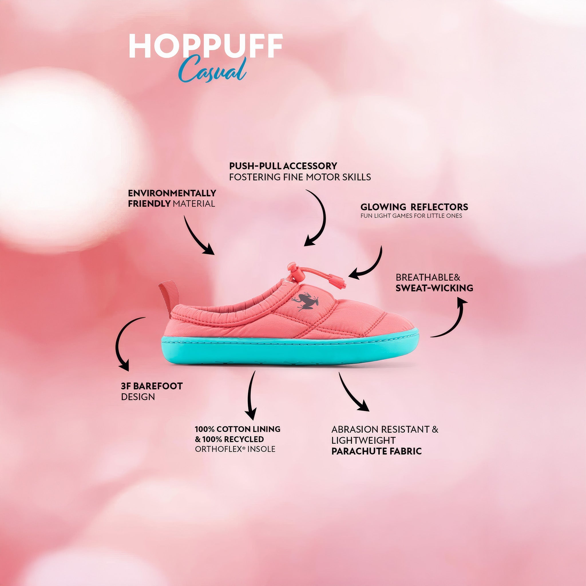 Hoppuff Casual | Dinamik Pembe | Barefoot Çocuk Ayakkabısı