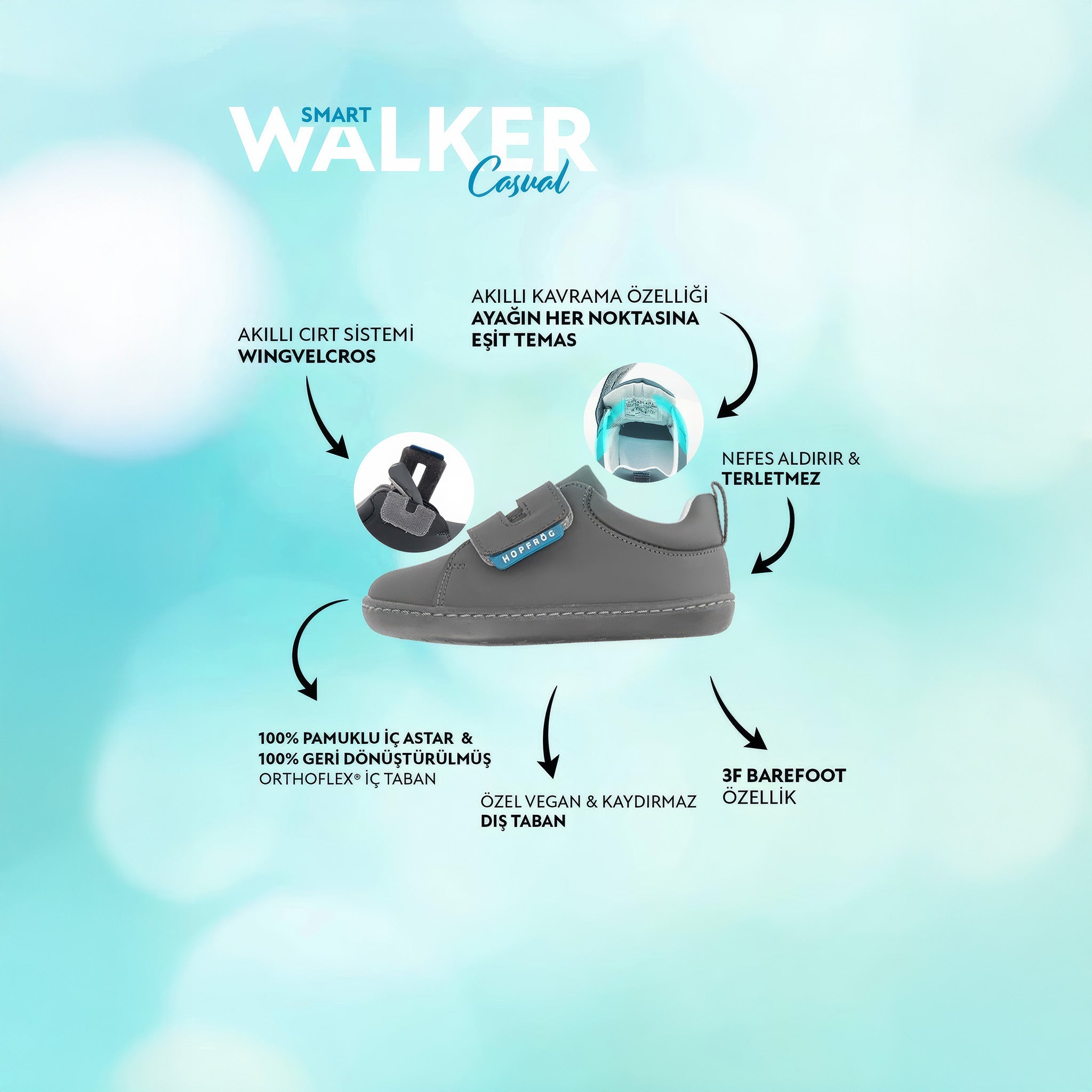 Smart Walker Casual | Süper Mat Gri | Barefoot Çocuk Ayakkabısı