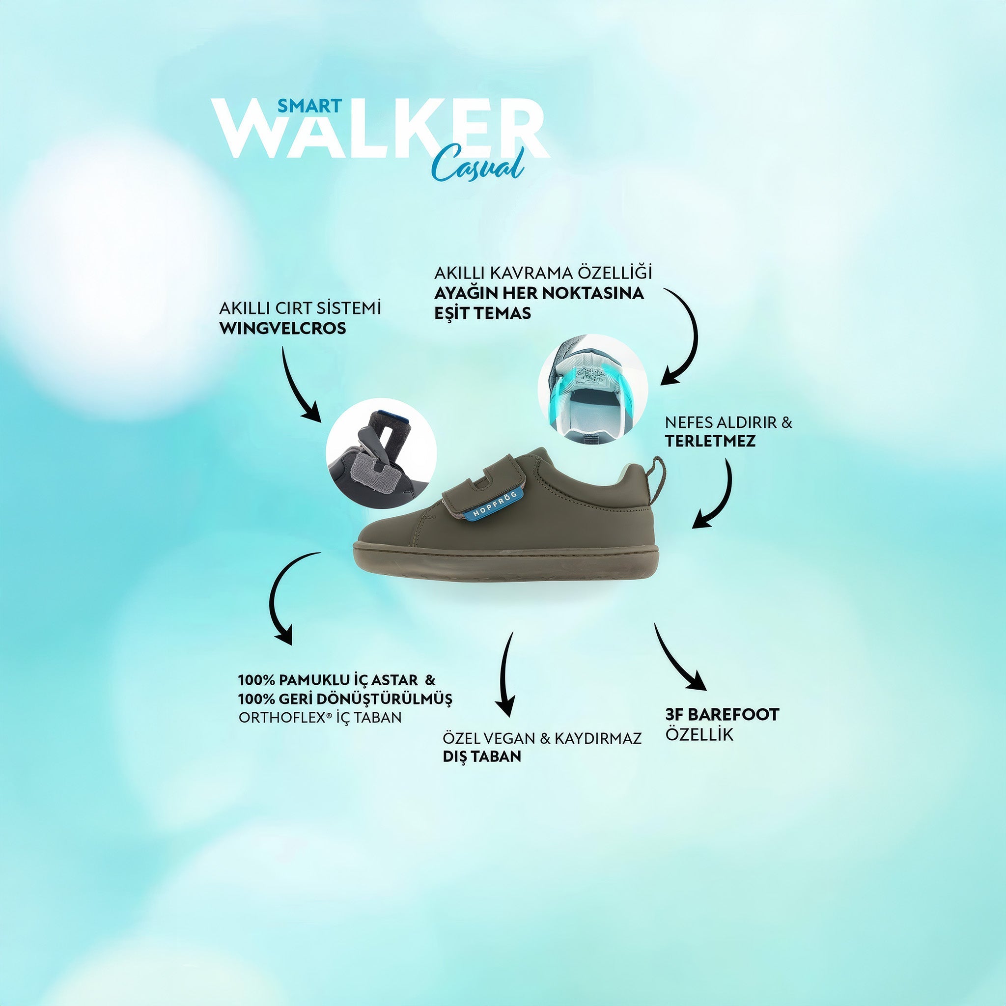 Smart Walker Casual | Süper Mat Haki | Barefoot Çocuk Ayakkabısı
