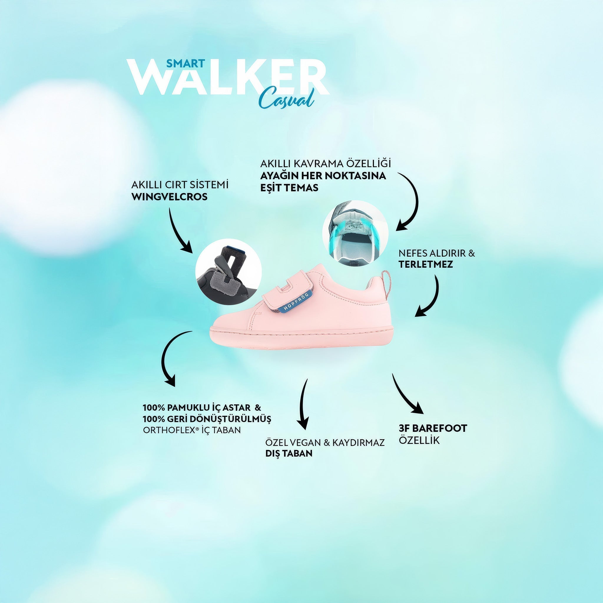 Smart Walker Casual | Pembe Işık | Barefoot Çocuk Ayakkabısı