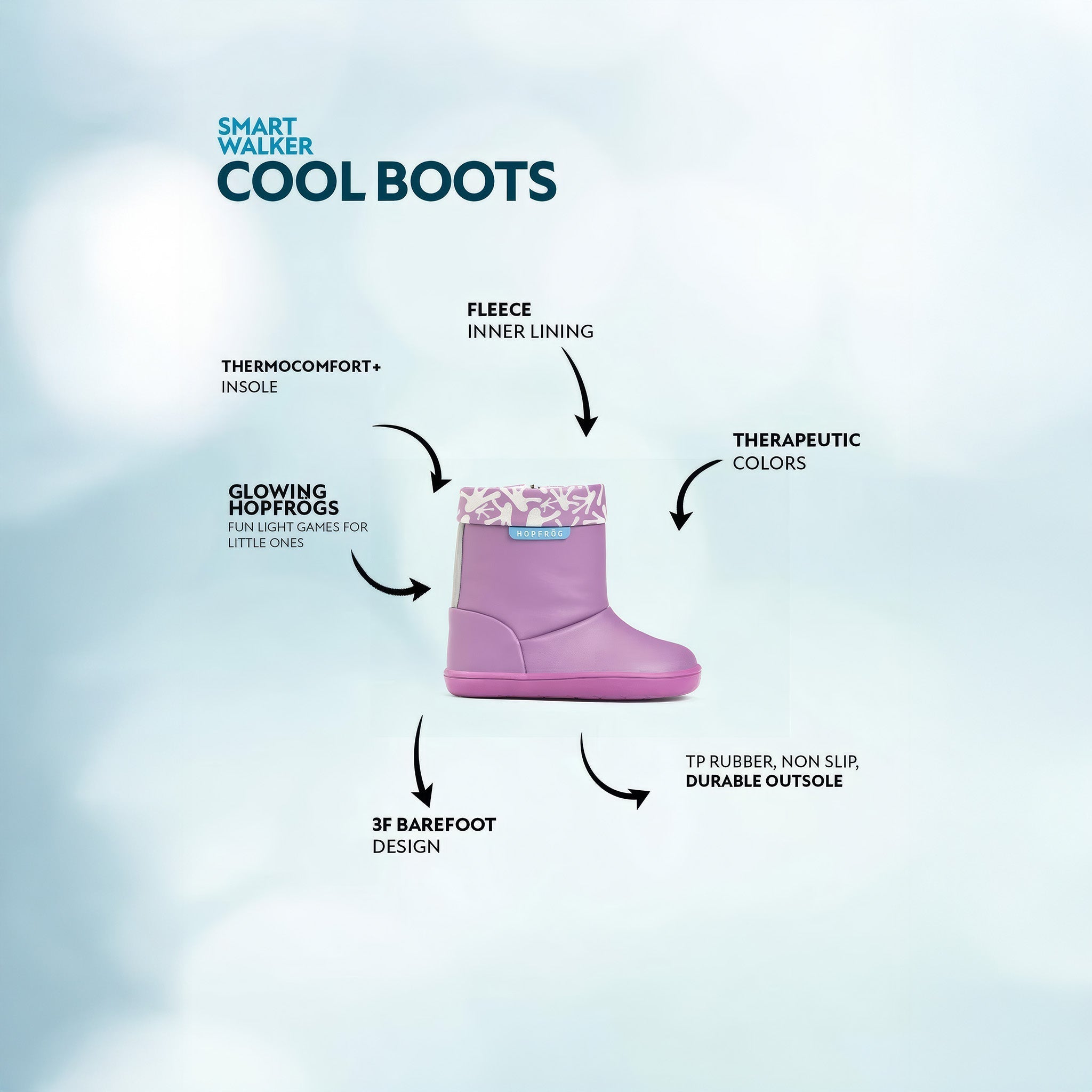 Smart Walker Cool Boots | Mor Işık | Barefoot Çocuk Botu