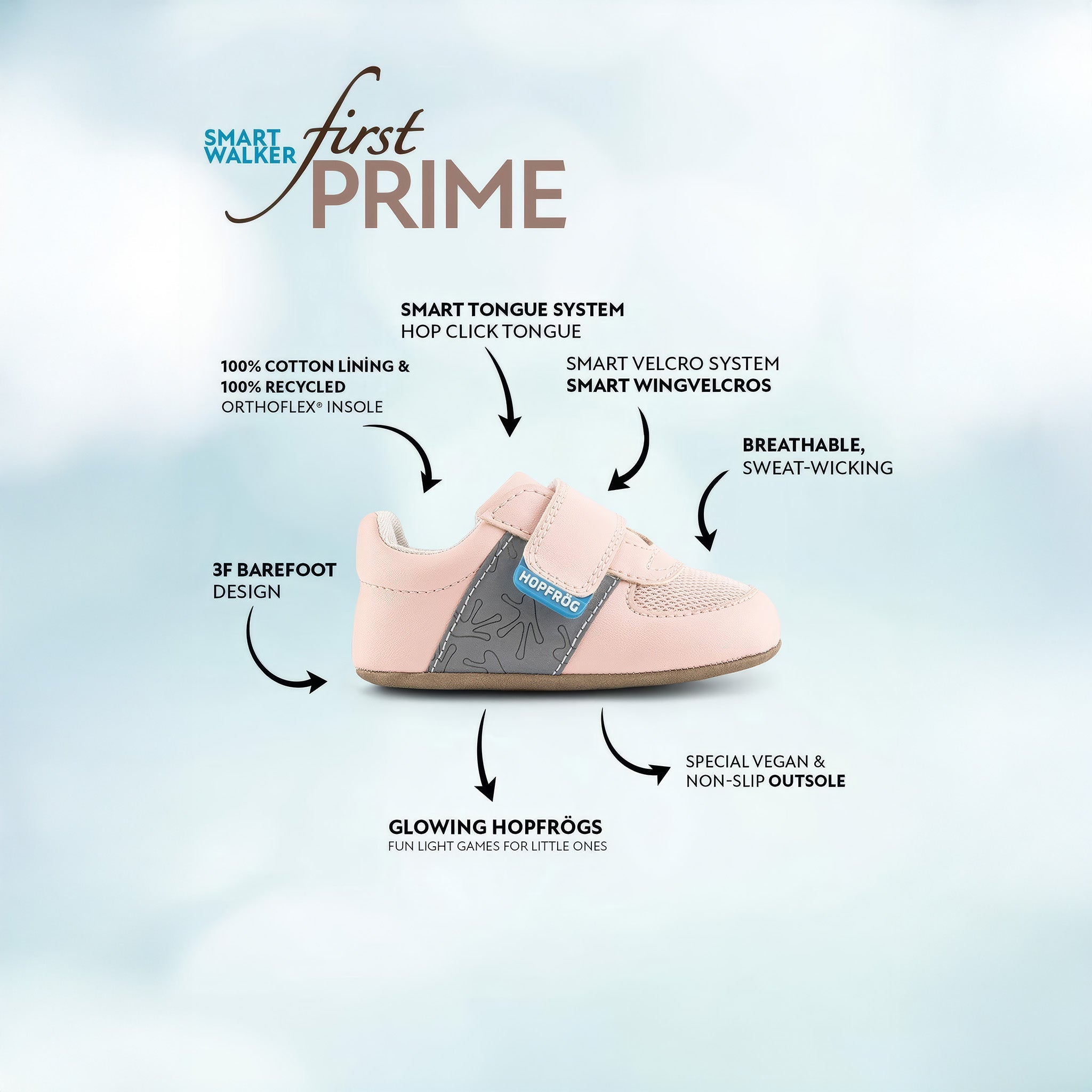 Smart Walker First Prime | Havalı Pembe | Barefoot İlk Adım Bebek Ayakkabısı