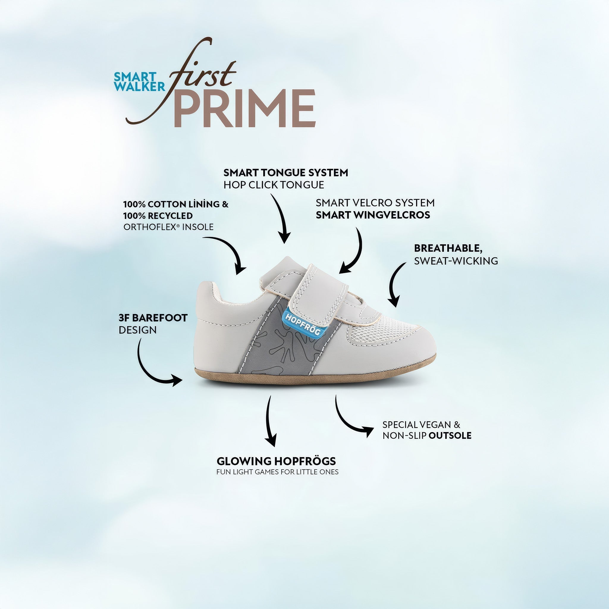 Smart Walker First Prime | Süper Mat Havalı Gri | Barefoot Bebek Ayakkabısı