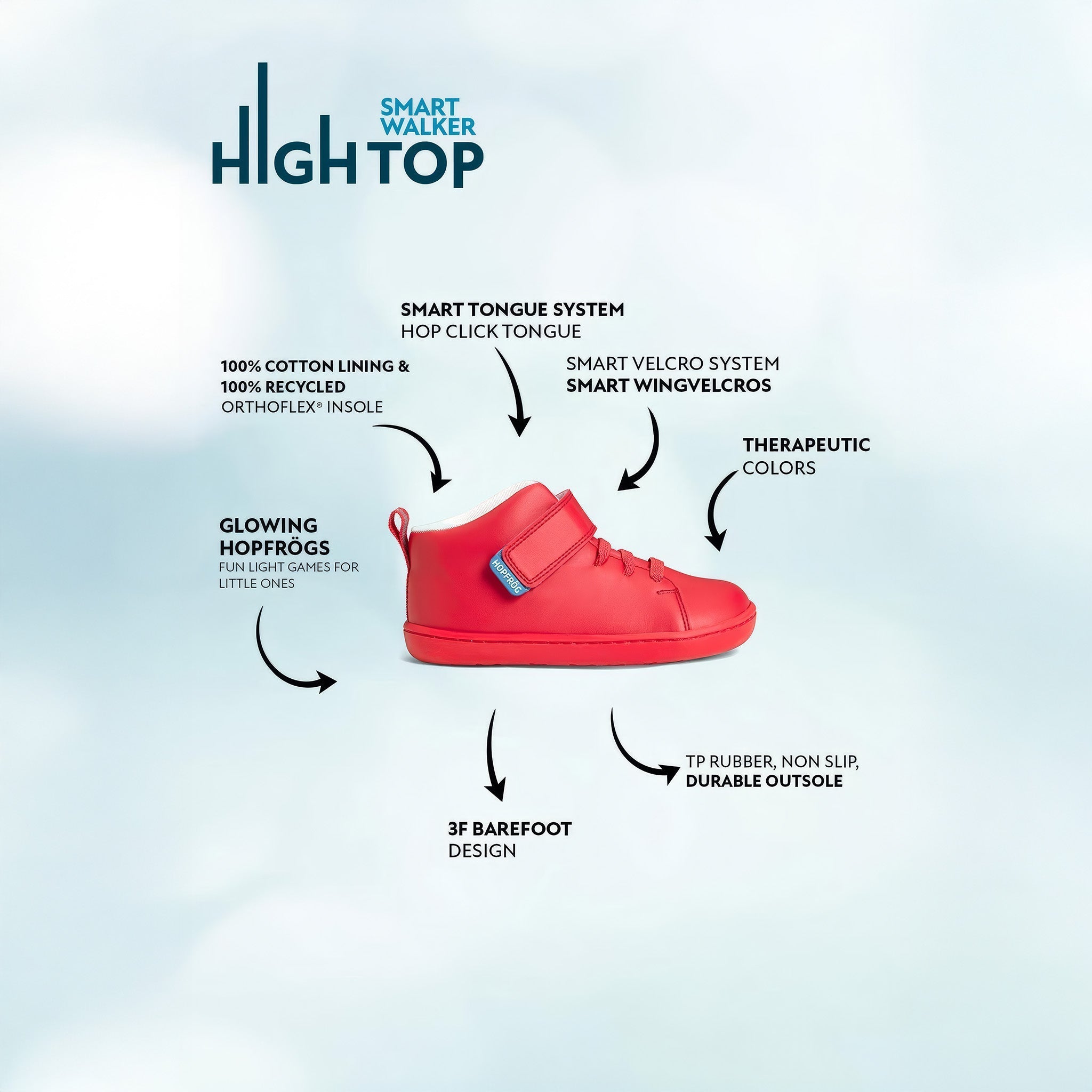 Smart Walker High Top | Kırmızı Işık | Barefoot Çocuk Botu