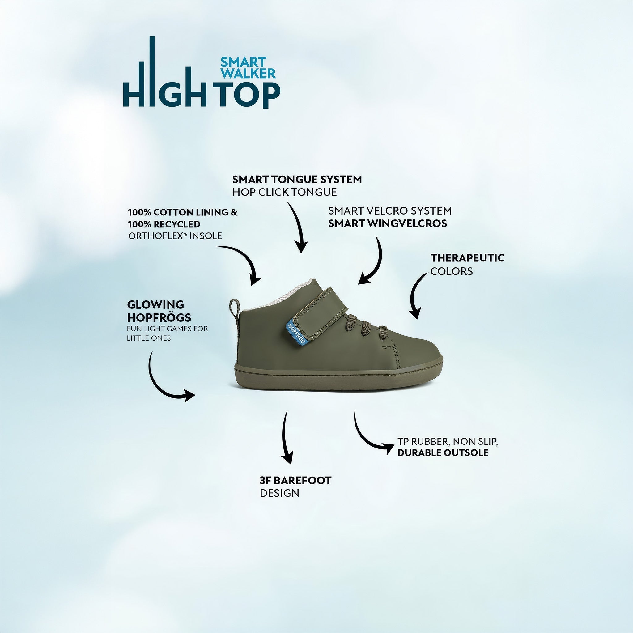 Smart Walker High Top | Süper Mat Haki | Barefoot Çocuk Botu
