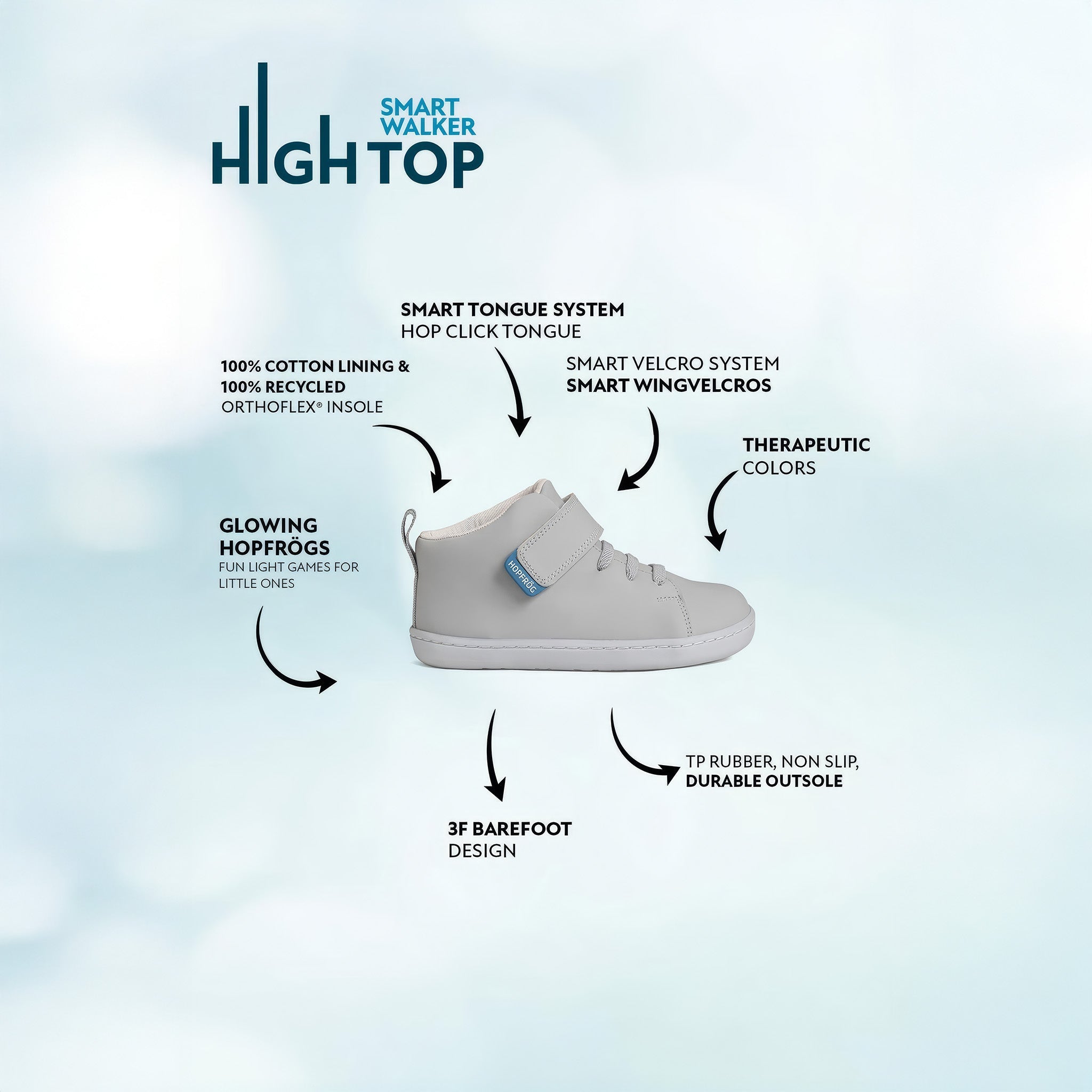 Smart Walker High Top | Süper Mat Havalı Gri | Barefoot Çocuk Botu