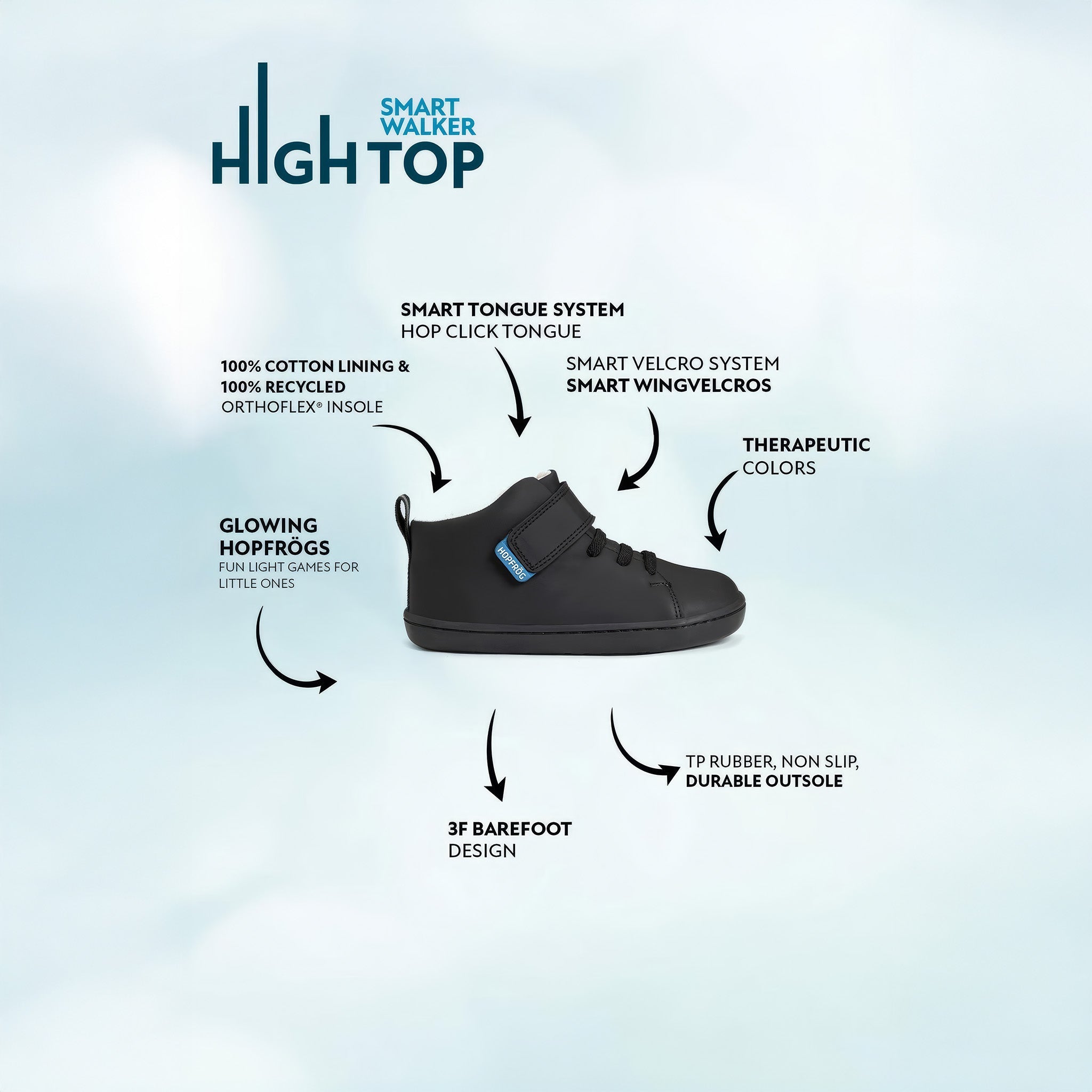Smart Walker High Top | Süper Mat Siyah | Barefoot Çocuk Botu