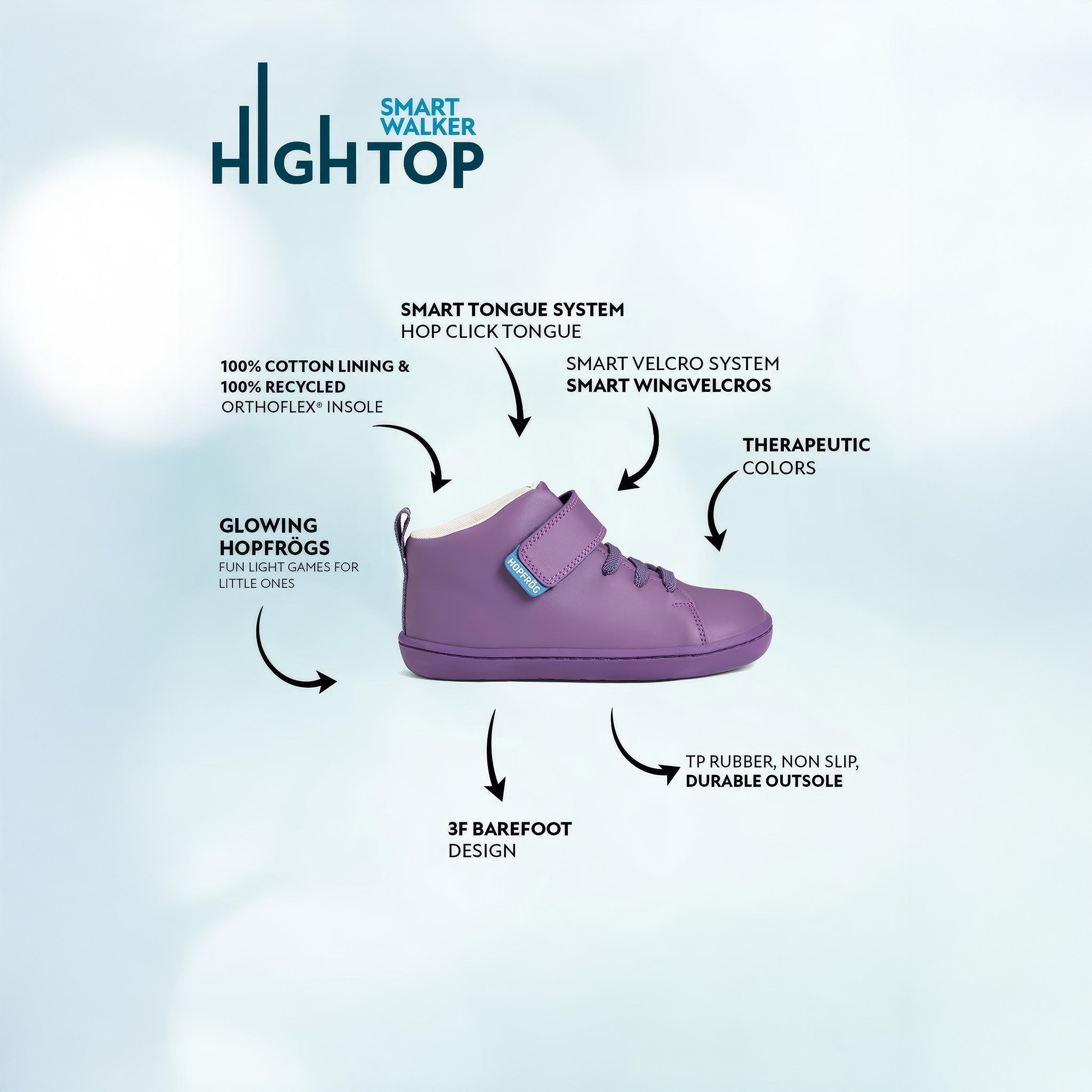 Smart Walker High Top | Mor Işık | Barefoot Çocuk Botu