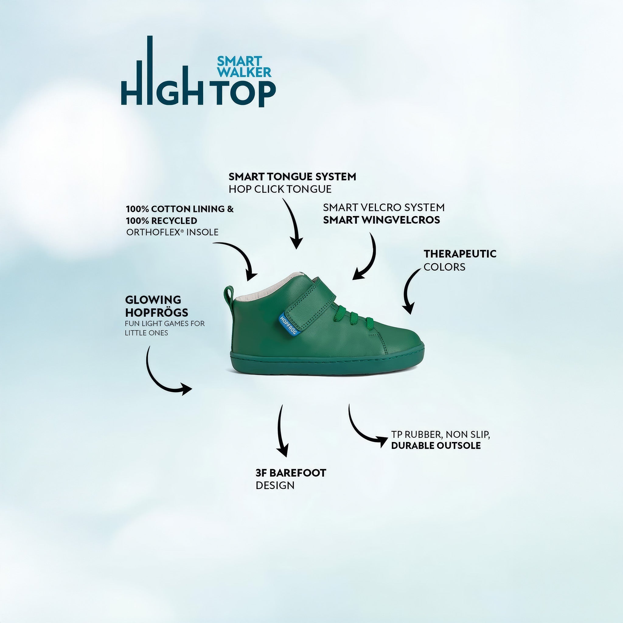 Smart Walker High Top | Yeşil Işık | Barefoot Çocuk Botu