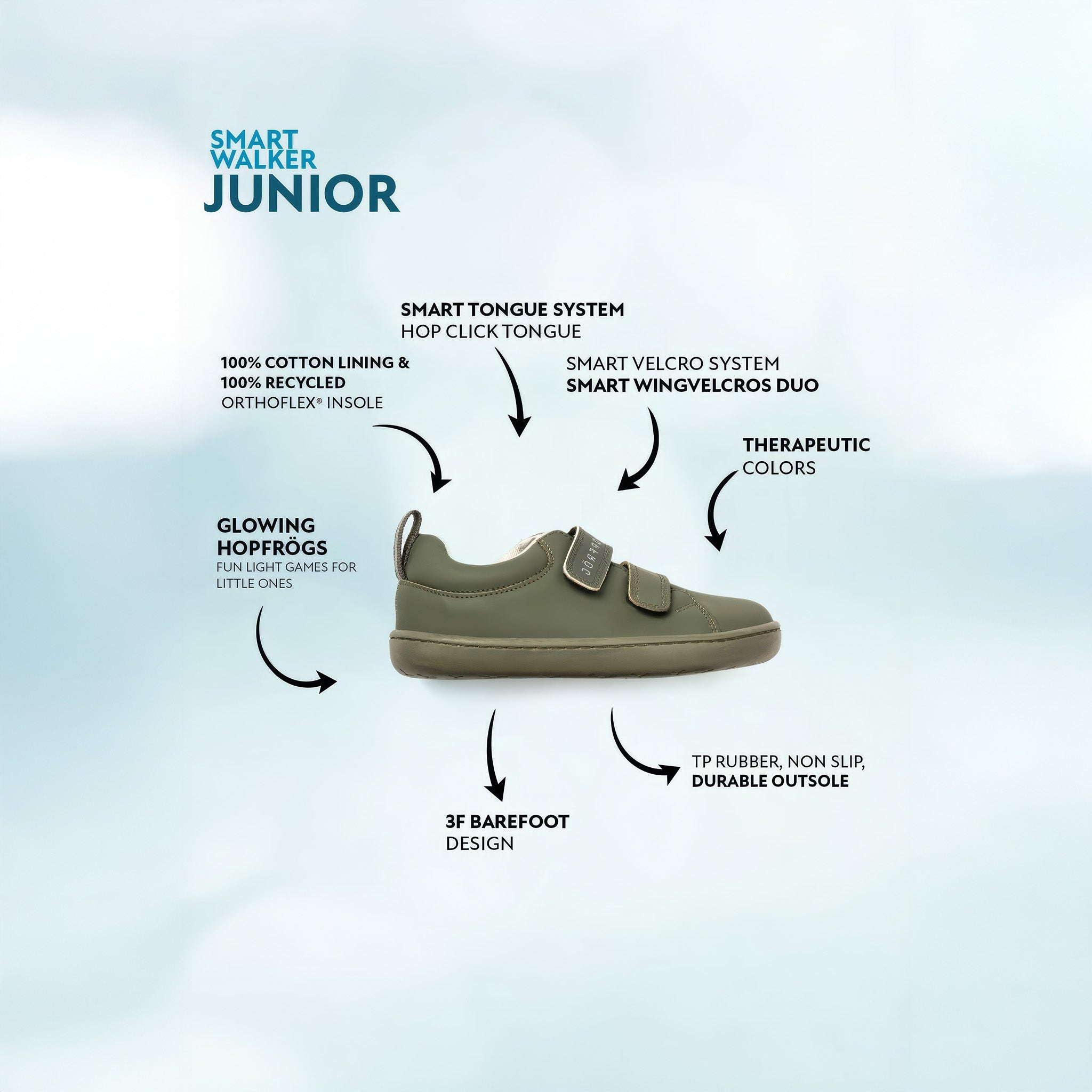 Smart Walker Junior | Süper Mat Haki | Barefoot Çocuk Ayakkabısı