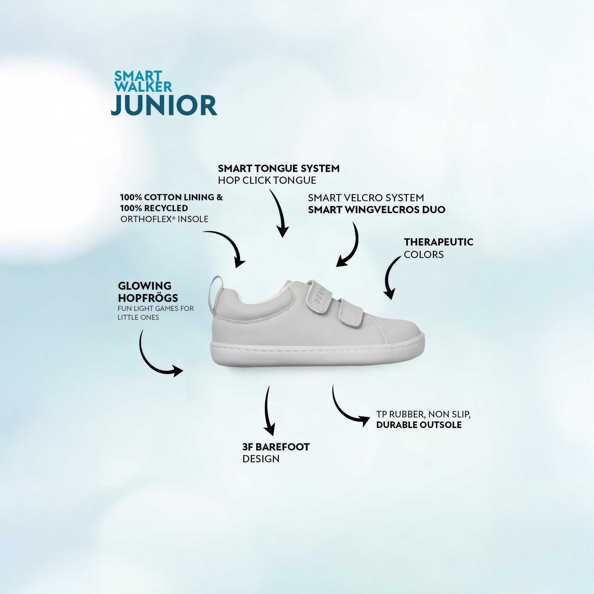 Smart Walker Junior | Süper Mat Havalı Gri | Barefoot Çocuk Ayakkabısı