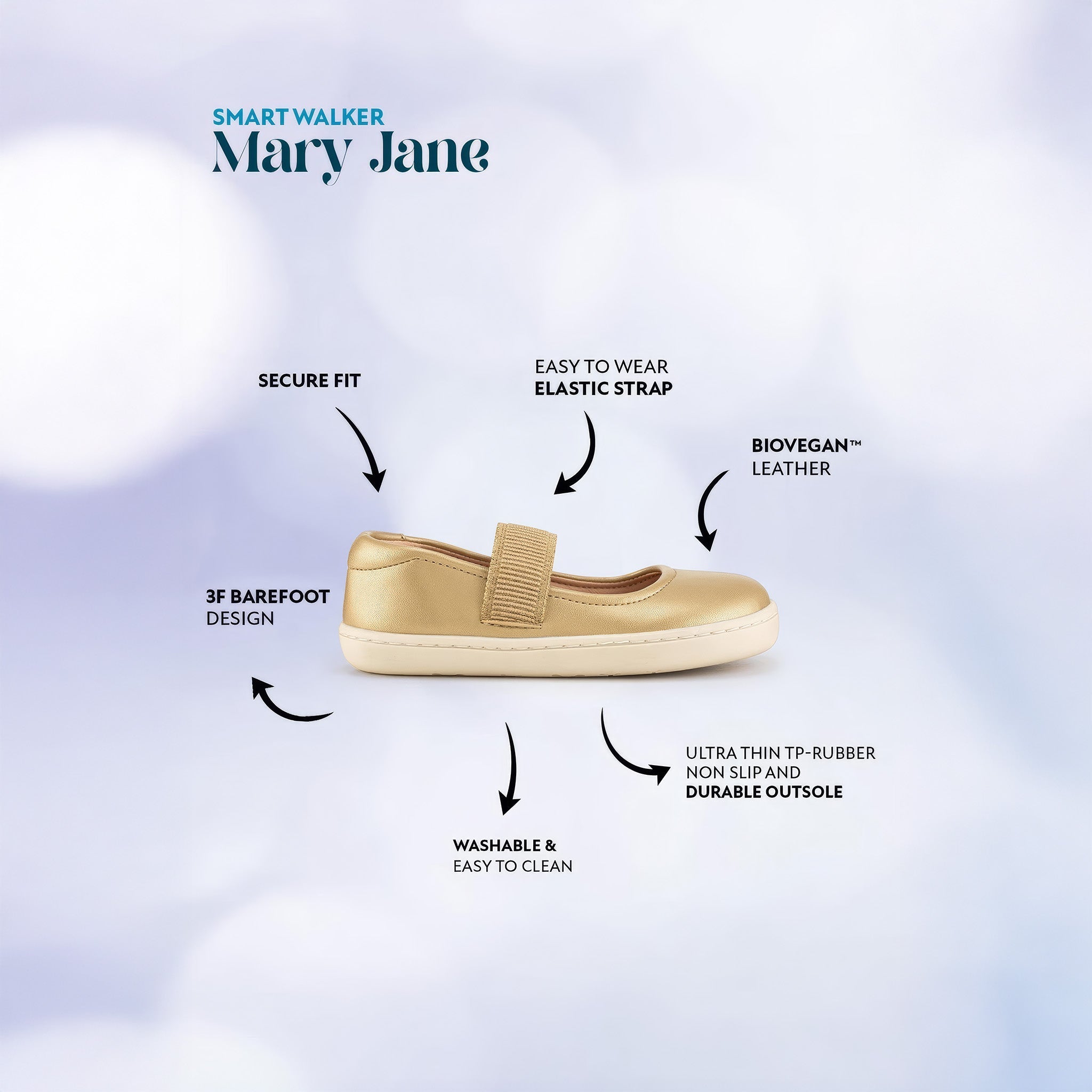 Smart Walker Mary Jane | Altın Yıldız | Barefoot Kız Babet Ayakkabı