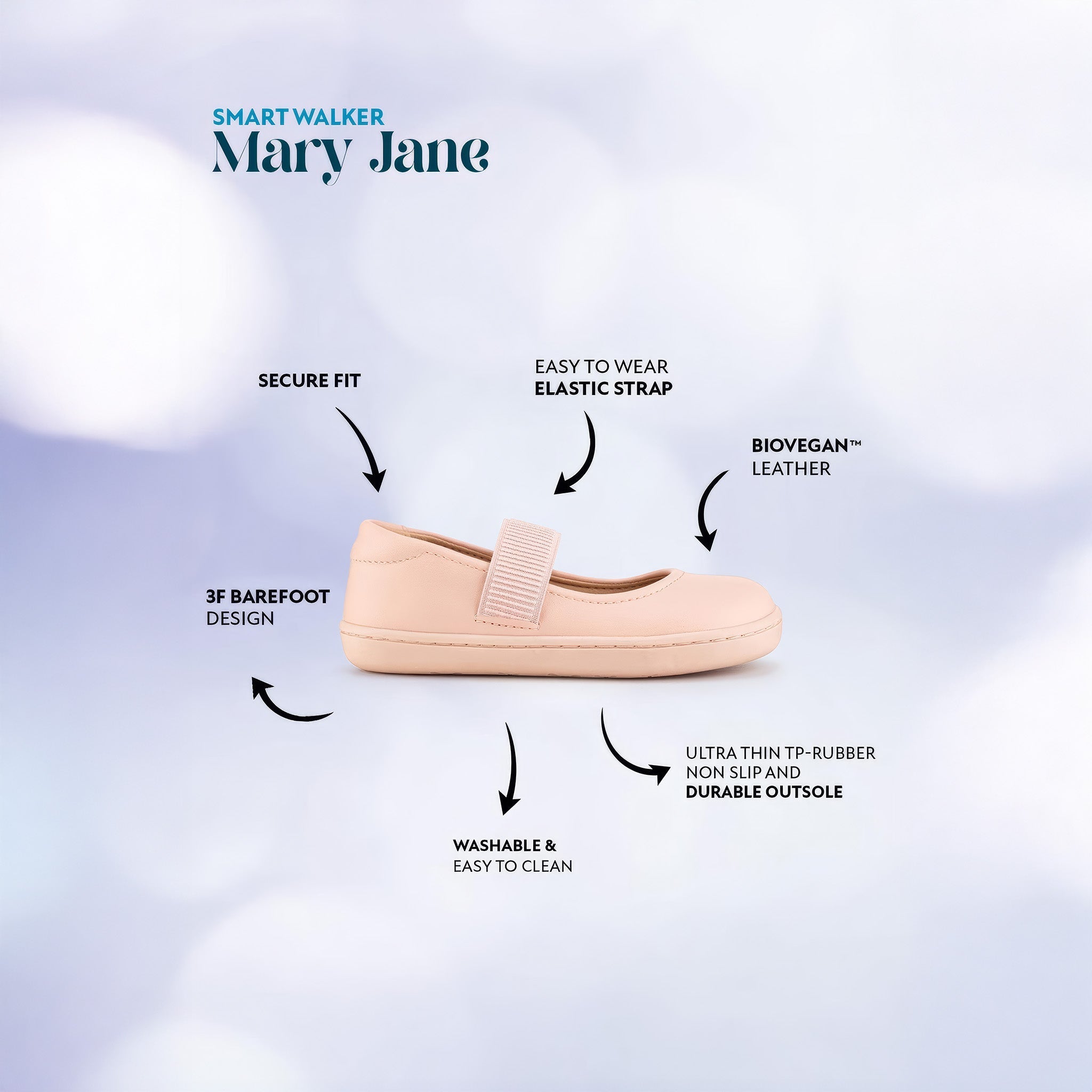 Smart Walker Mary Jane | Havalı Pembe | Barefoot Kız Babet Ayakkabı