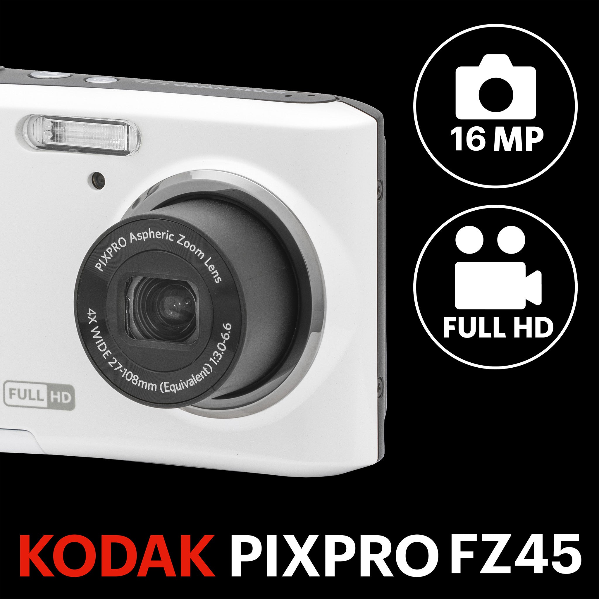 Pixpro FZ45 4X Yakınlaştırma | Dijital Fotoğraf Makinesi | Beyaz