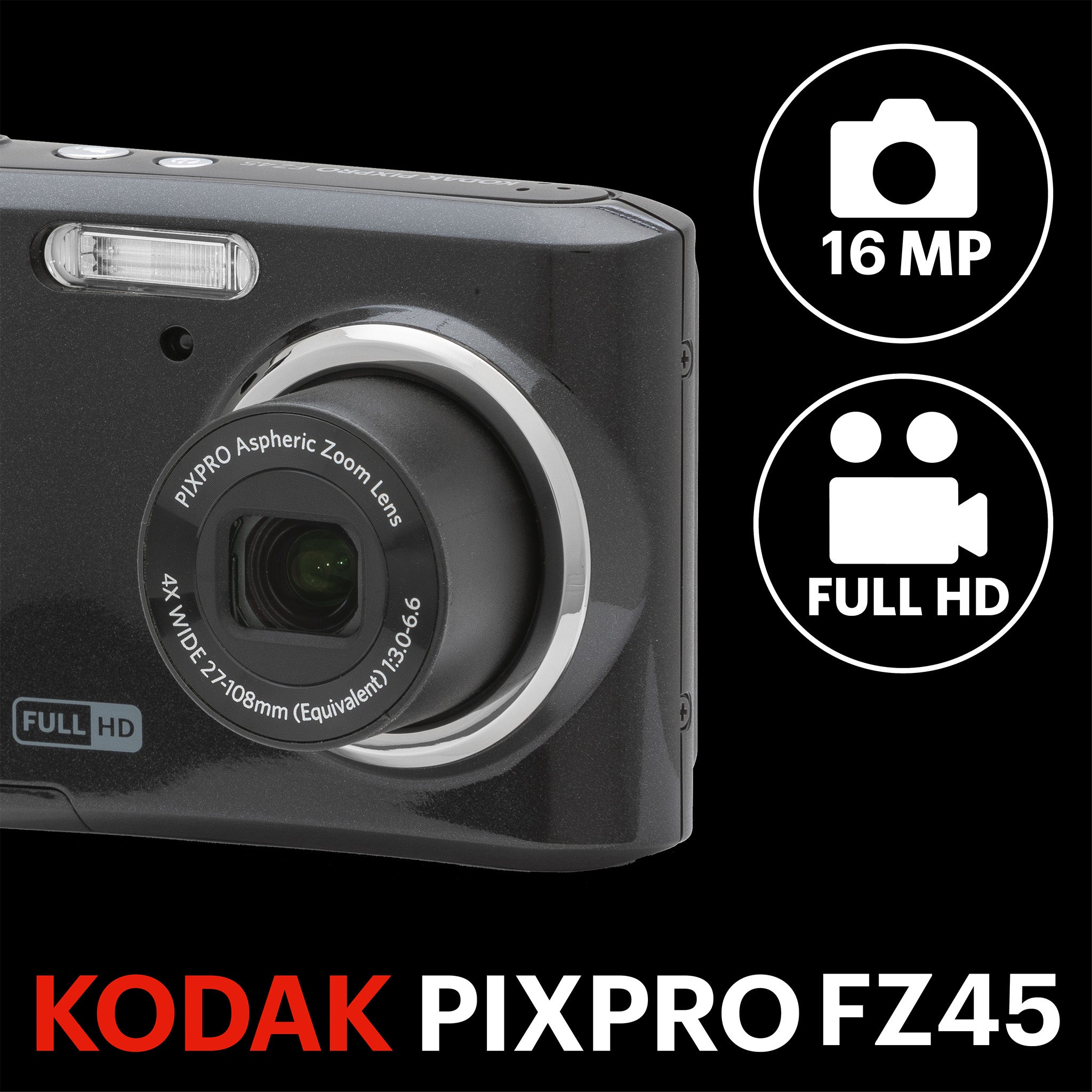 Pixpro FZ45 4X Yakınlaştırma | Dijital Fotoğraf Makinesi | Siyah