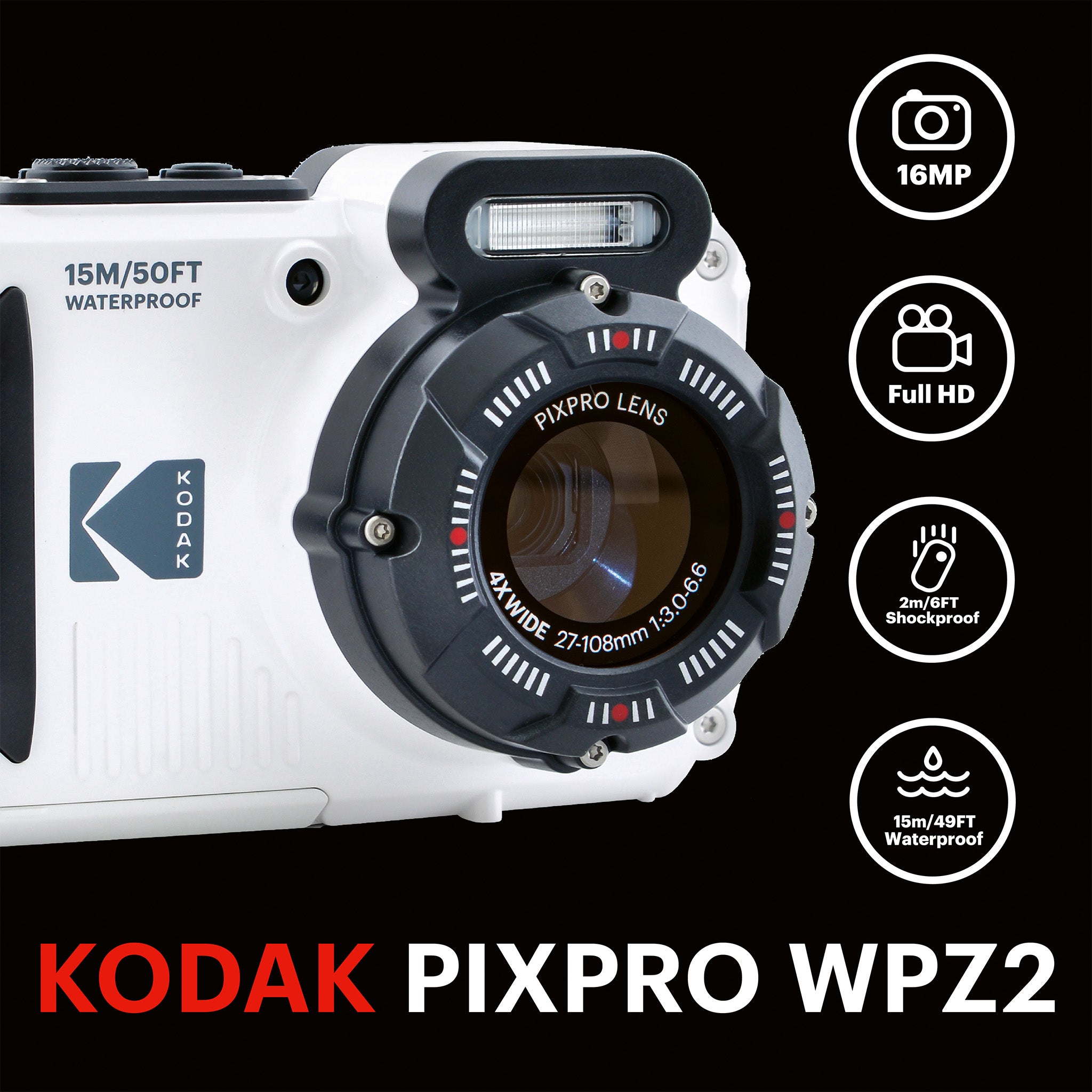 Pixpro WPZ2/4X Yakınlaştırma | Yakınlaştırma Su Altı Fotoğraf Makinesi | Beyaz