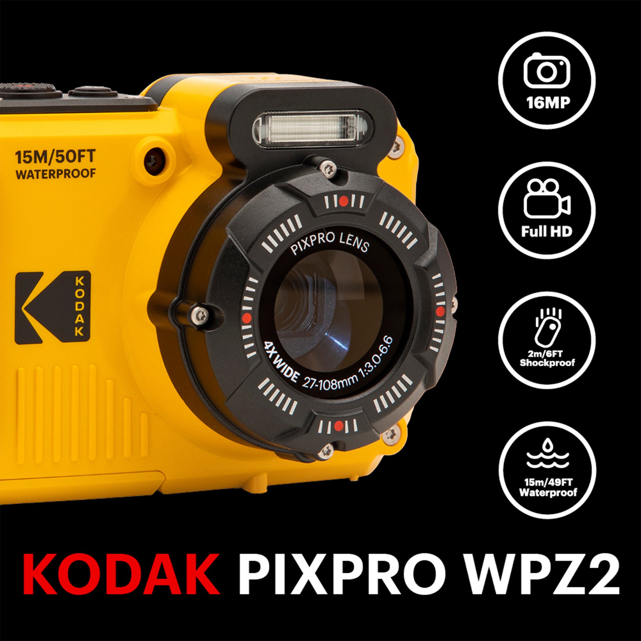 Pixpro WPZ2/4X Yakınlaştırma | Su Altı Fotoğraf Makinesi 16GB SD 2 Lityum Pil | Sarı