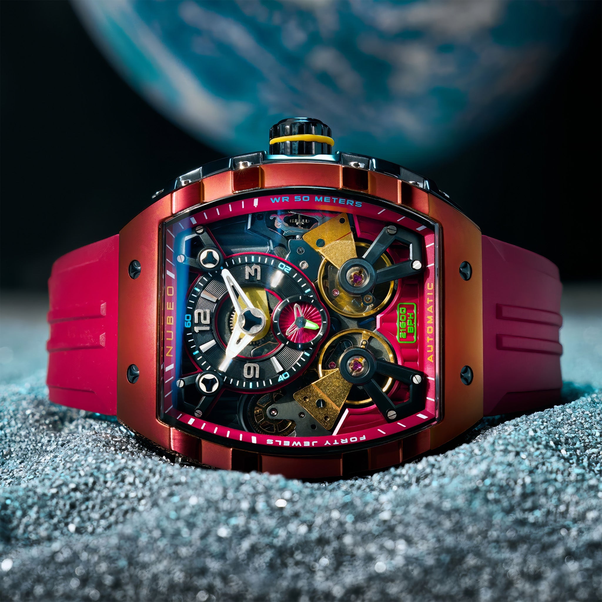 Magellan Double Barrel Automatic Kol Saati | Firebrick Red