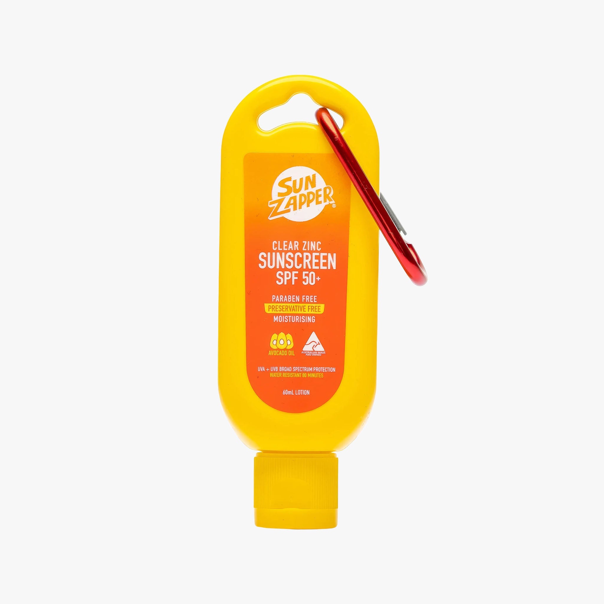 Clear Zinc Sunscreen Lotion SPF50+ | 60ml | 'Carabiner clip'
