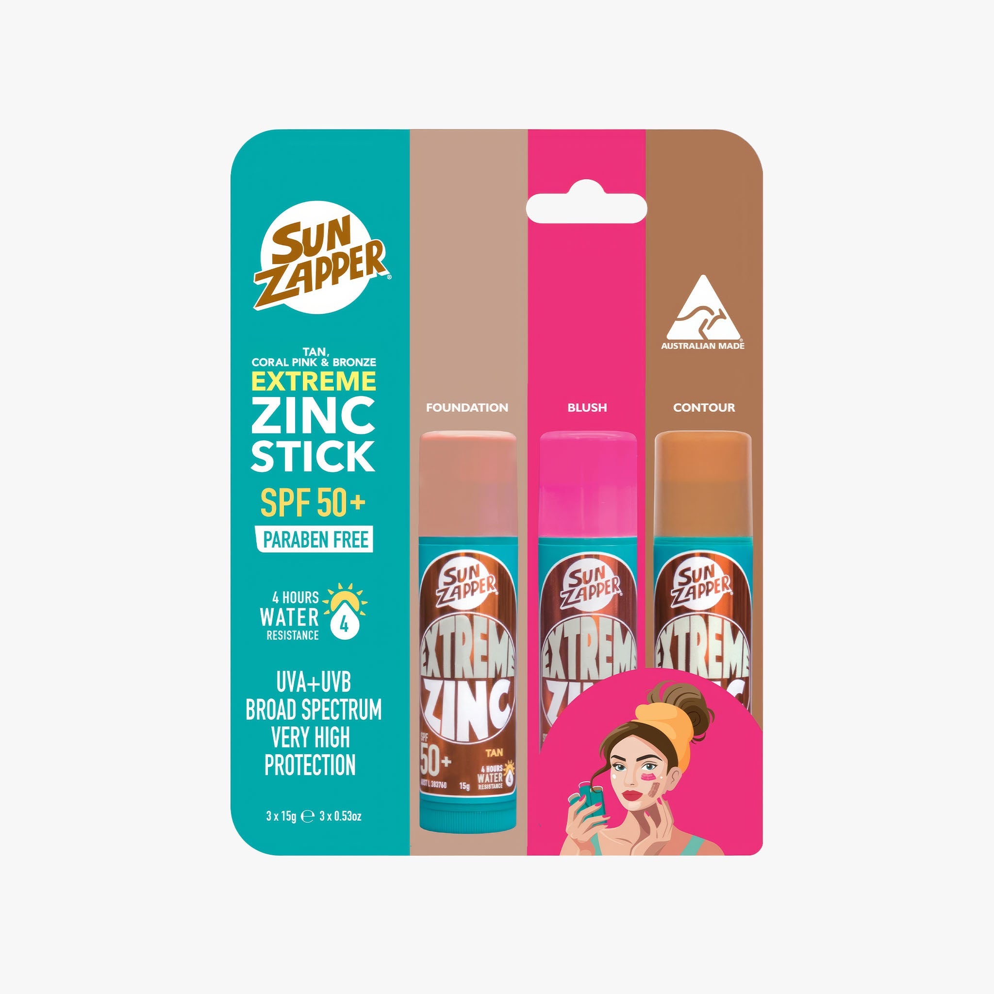 Extreme Zinc Stick BEAUTY Triple Pack | 45g | Tan Pink Bronze