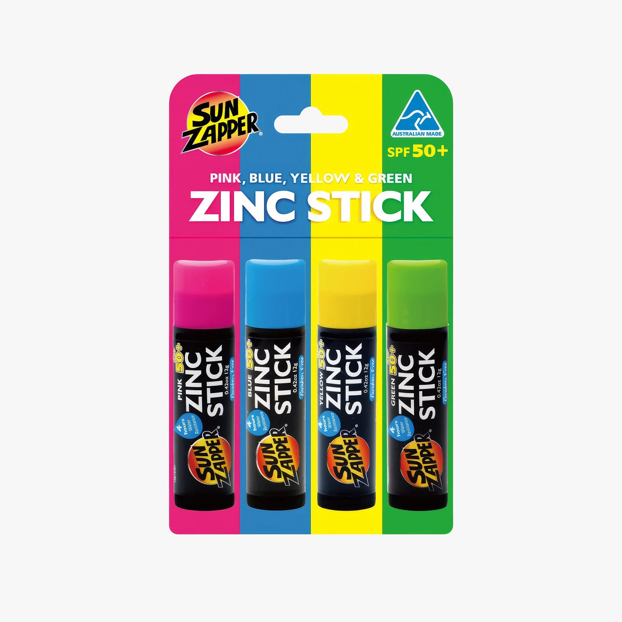 Zinc Stick Rainbow 4-Pack | 48g | Pink Blue Yellow Green