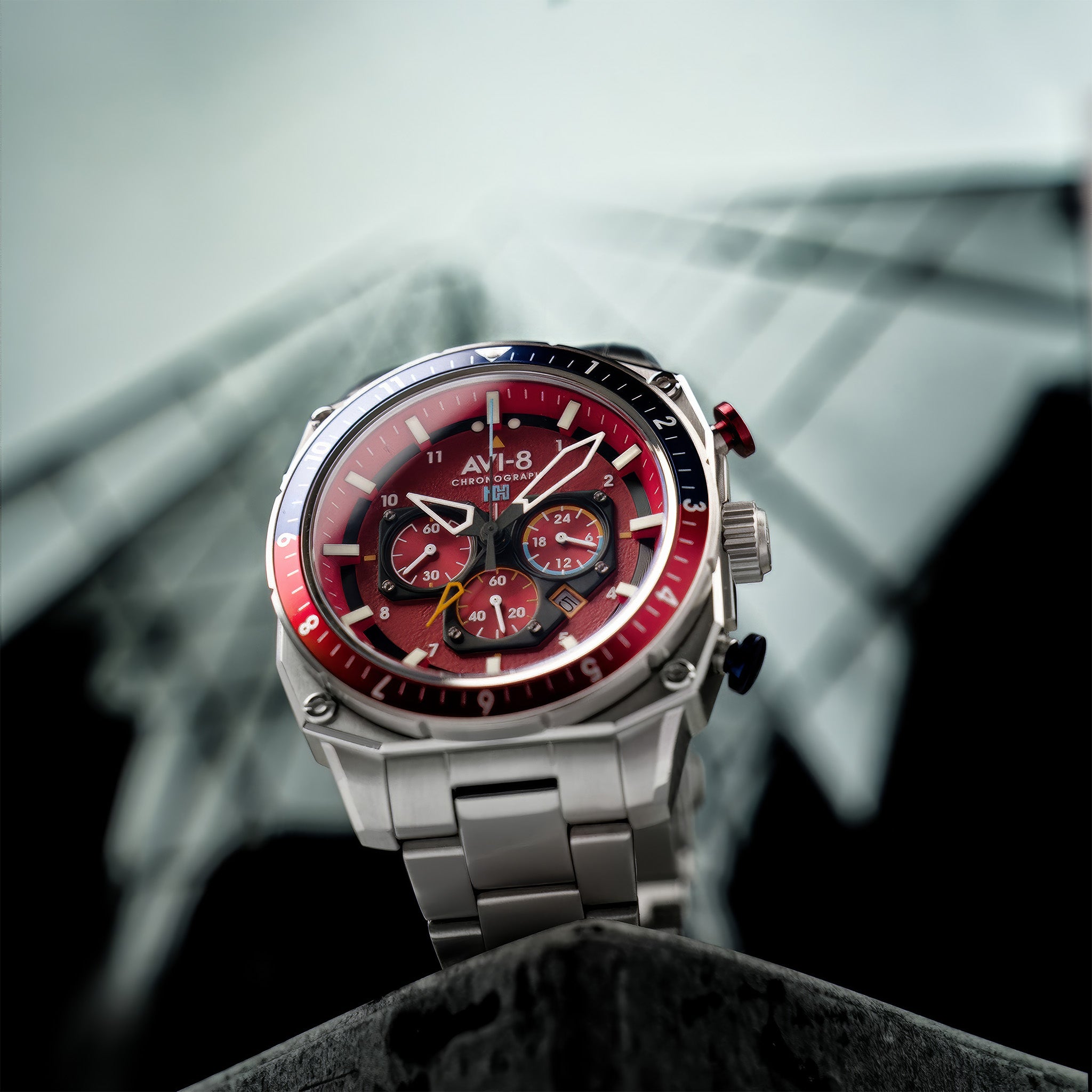 Hawker Hunter Atlas Dual Time Chronograph | Crimson Red
