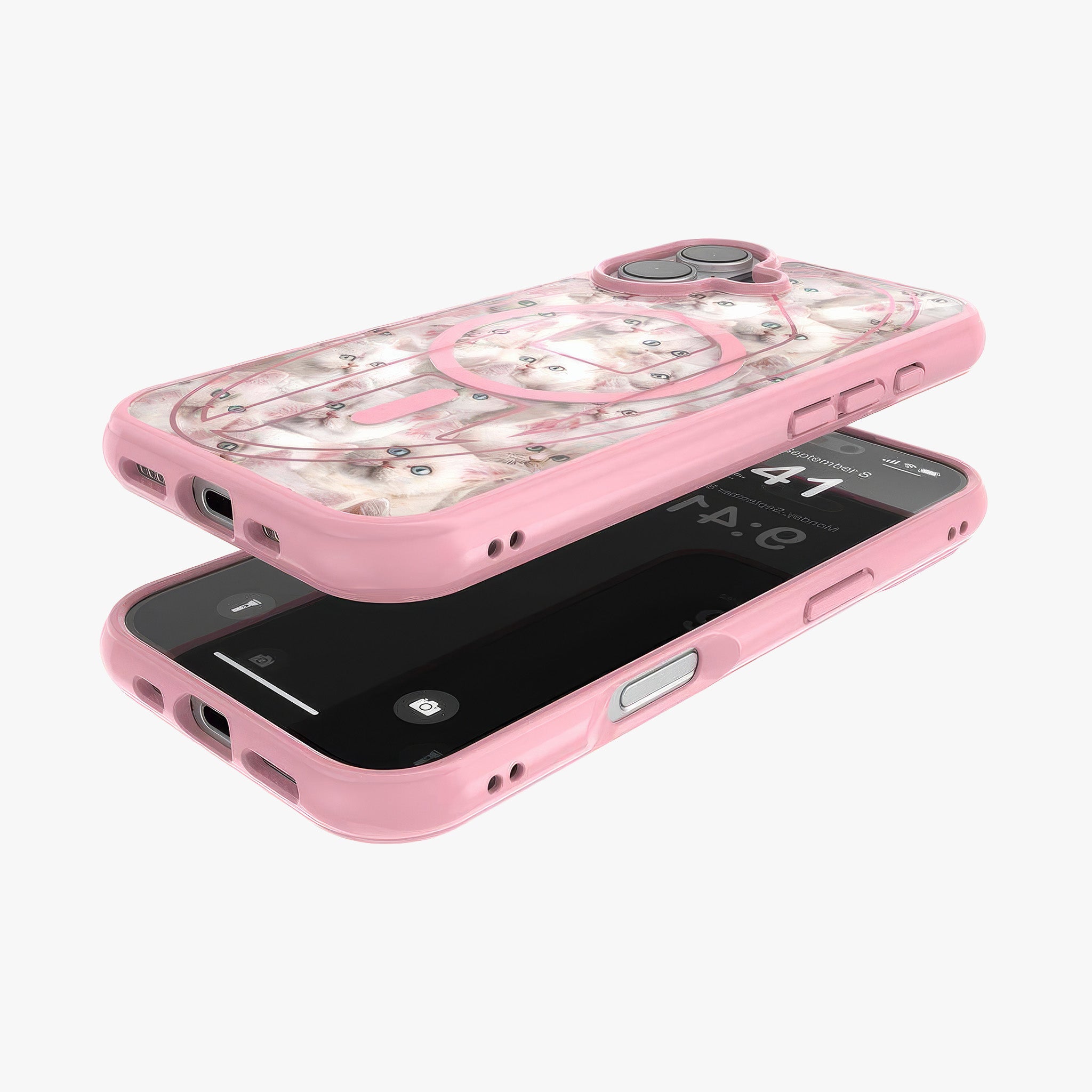 iPhone 17 MagSafe Oval D Kedi Desenli Kılıf | Pembe