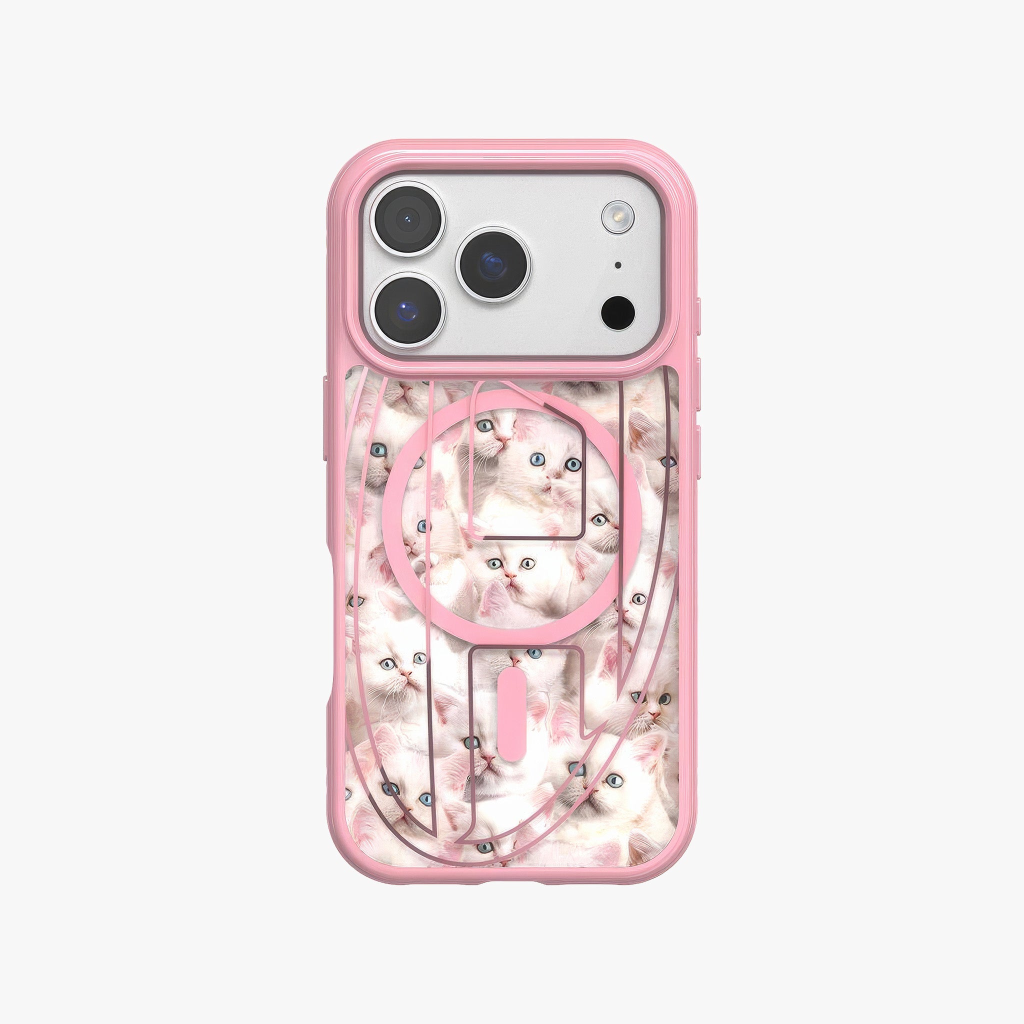 iPhone 17 Pro MagSafe Oval D Kedi Desenli Kılıf | Pembe