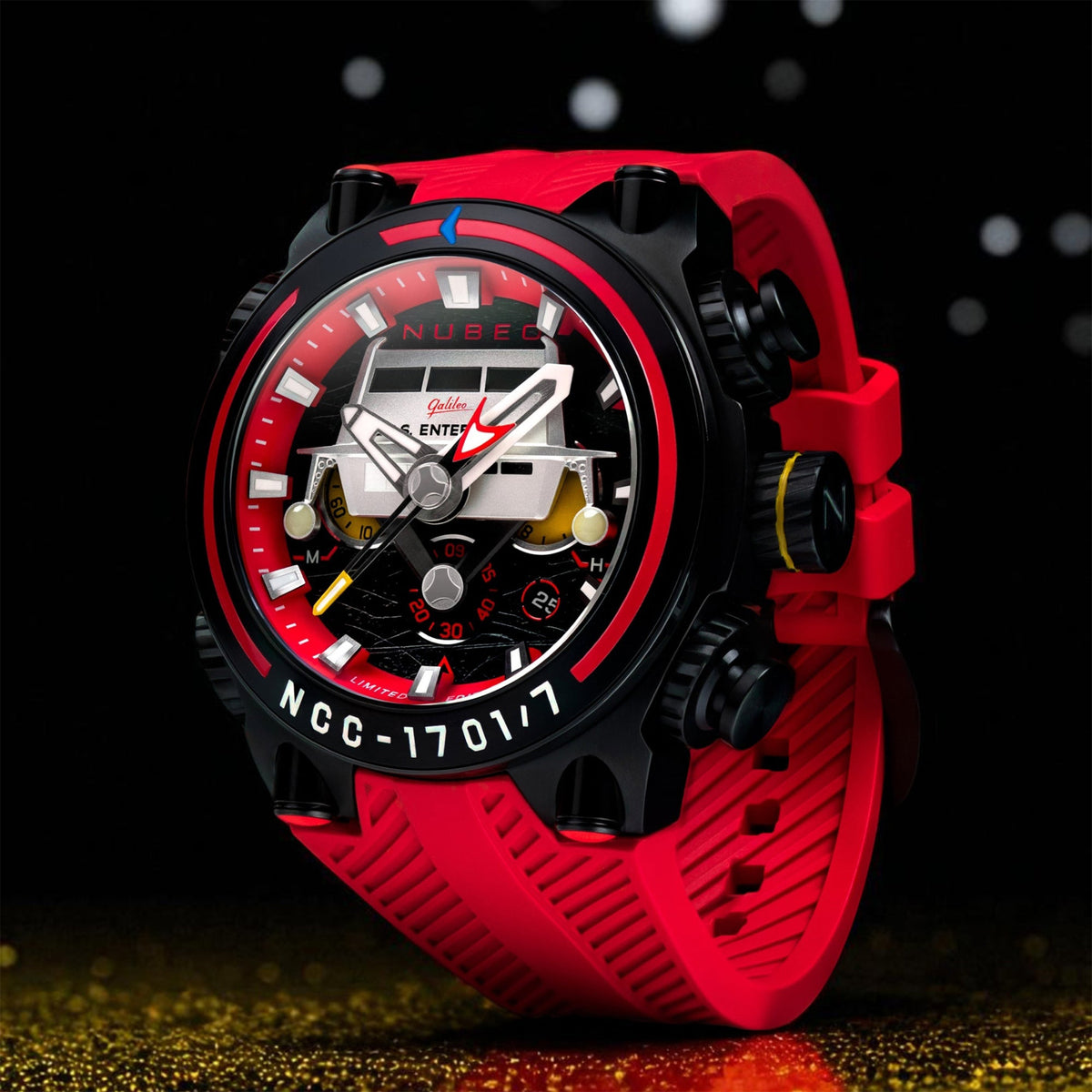 Deimos Chronograph Star Trek Galileo Limited Edition Erkek Kol Saati | 52 mm | Starship Red