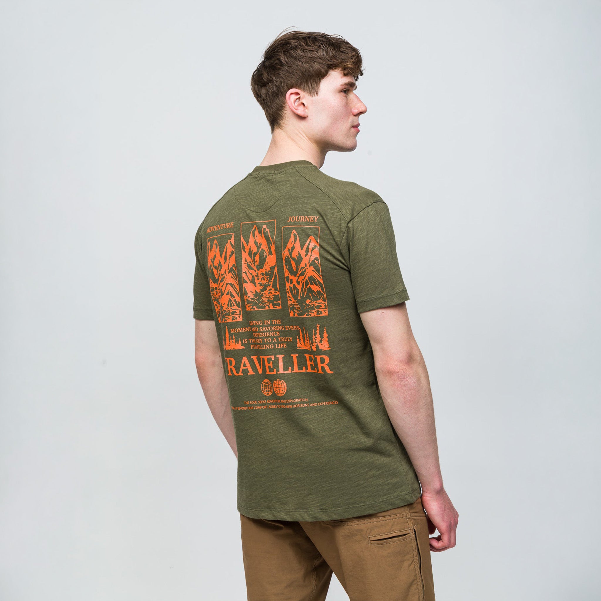 Traveller T-Shirt %100 Pamuk Printed | Haki