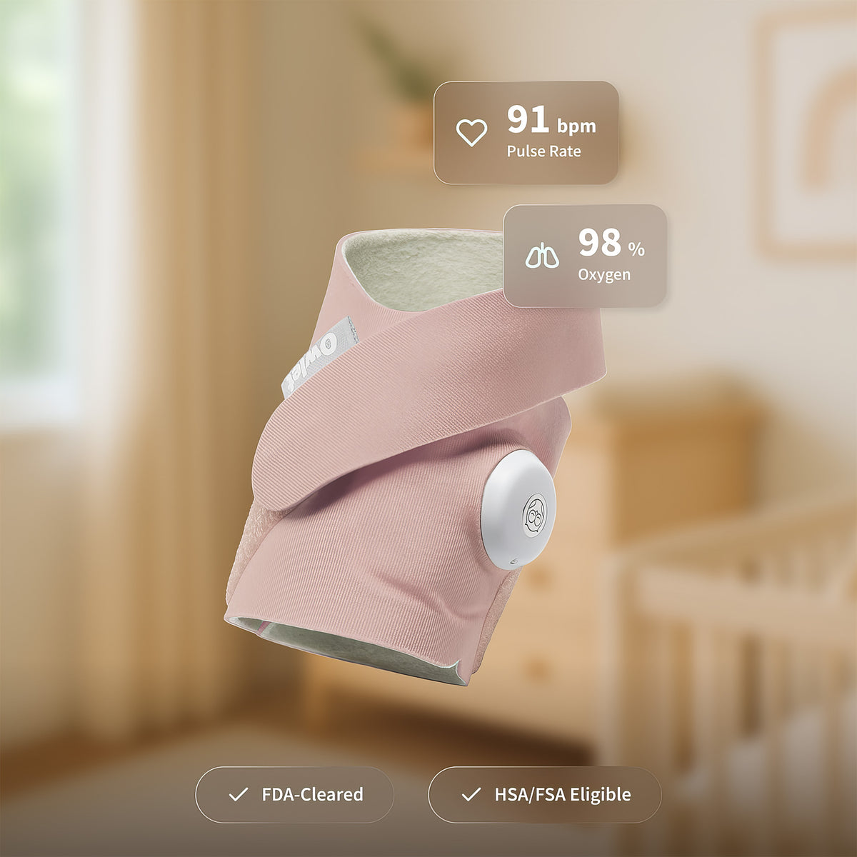 Owlet Dream Sock™ Akıllı Bebek Çorabı 0–18 Ay - Gül Kurusu