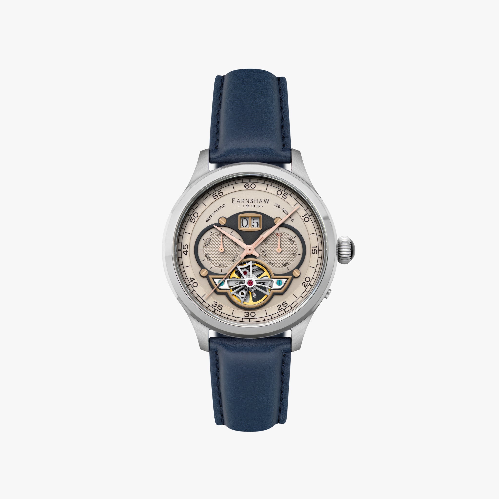 Baron Grand Date Calendar Open Heart Automatic | Camel Blue