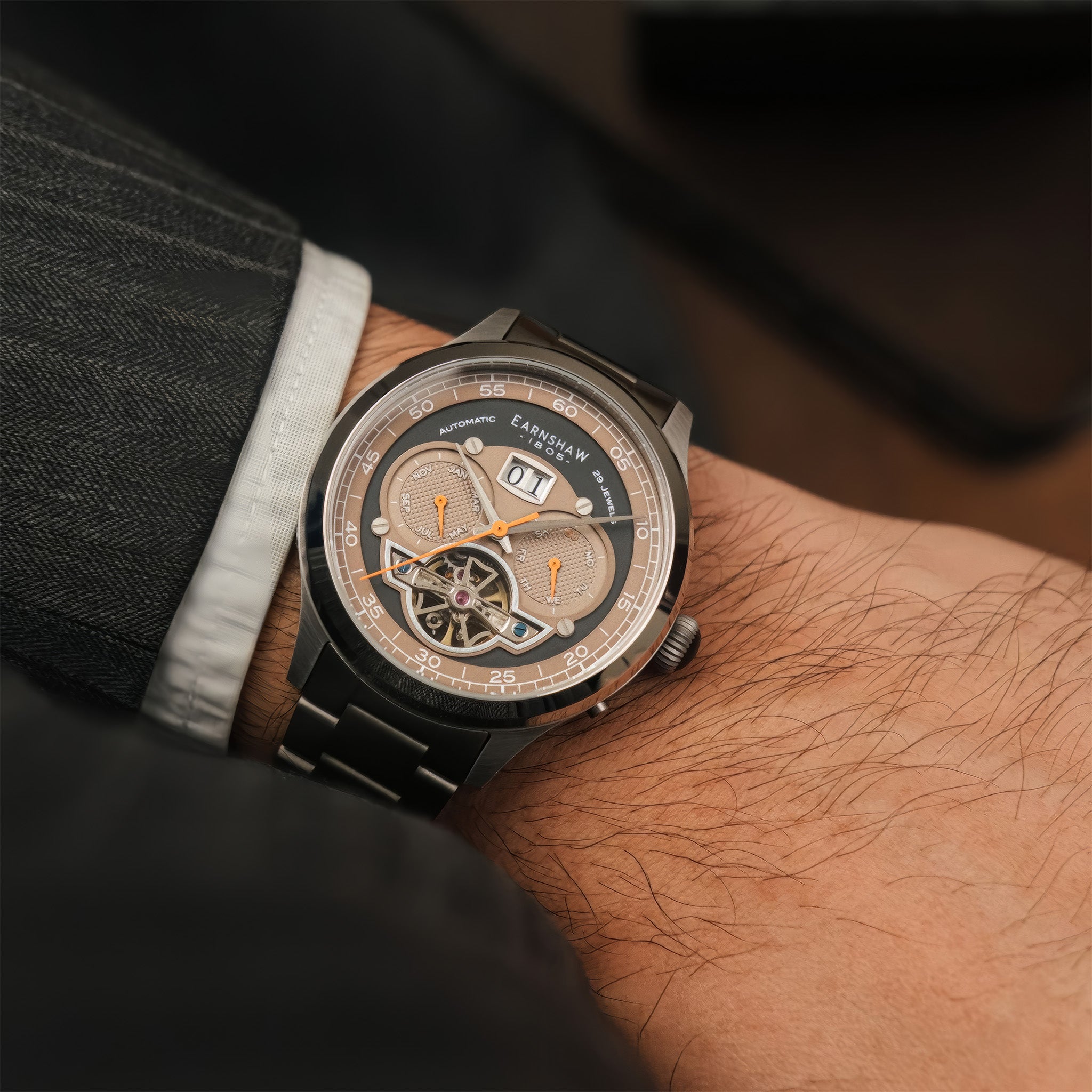 Baron Grand Date Calendar Open Heart Automatic | Ghost Gray