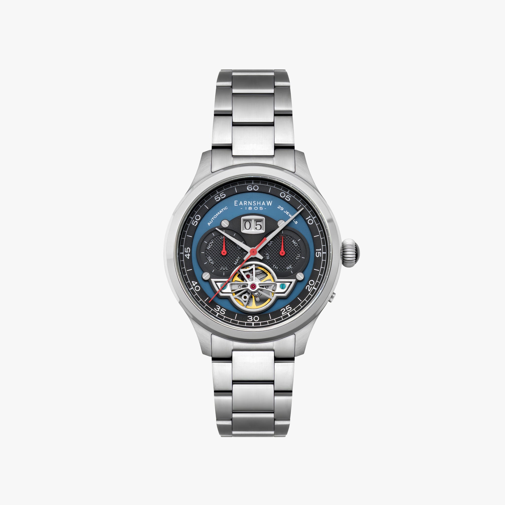 Baron Grand Date Calendar Open Heart Automatic | Morning Blue