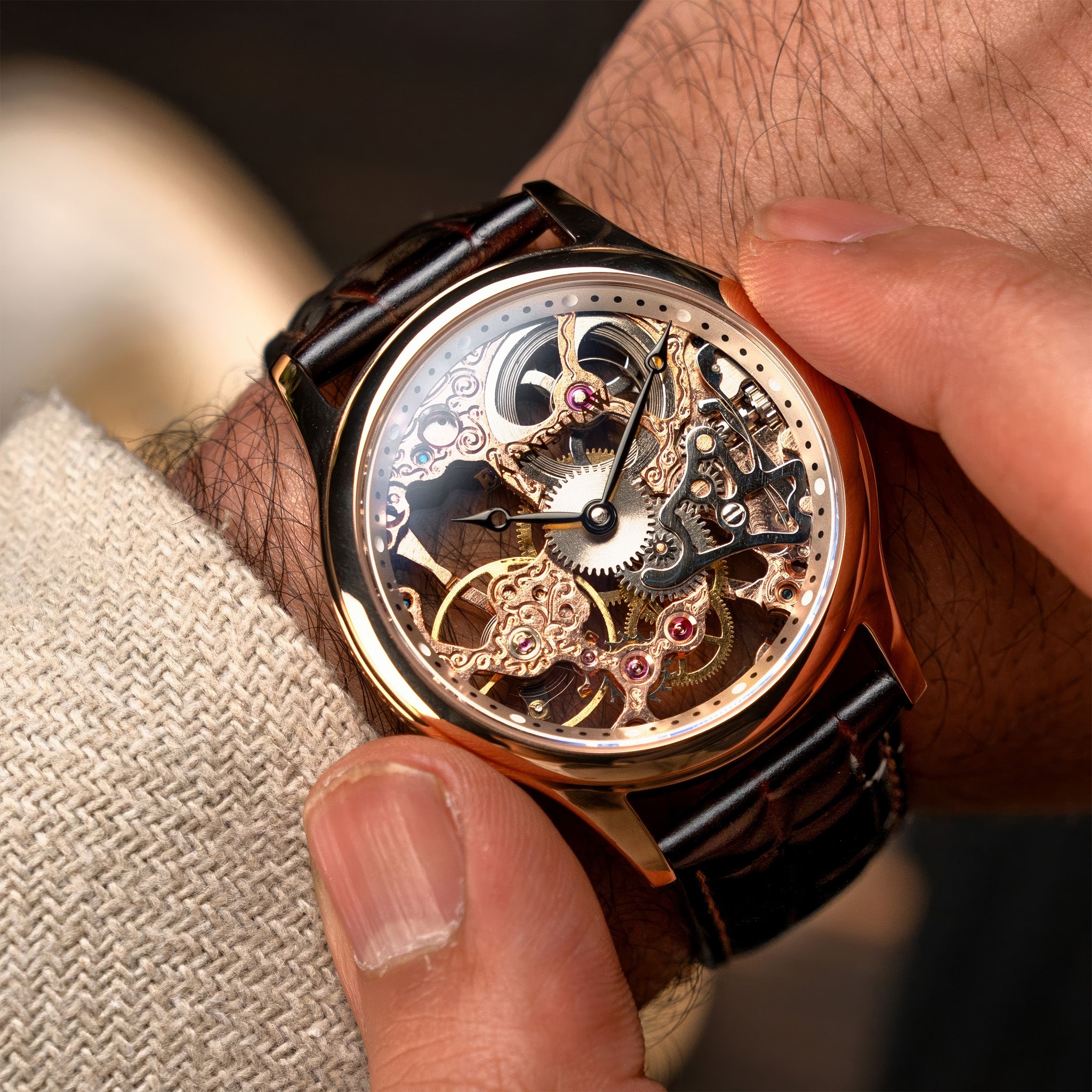 Bauer Mechanical Skeleton | 42 mm | Pink Gold