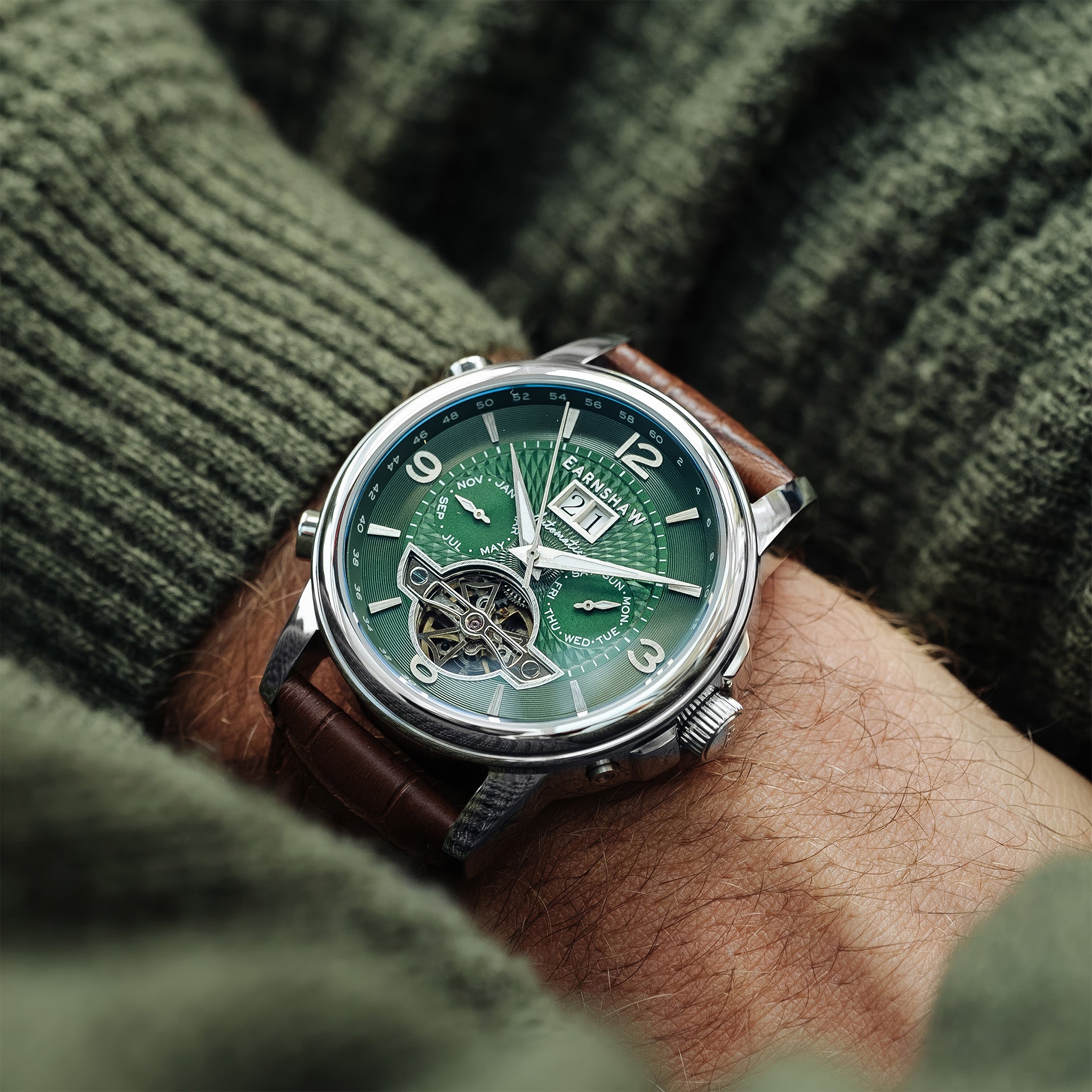 City Of London Marylebone Grand Date Calendar Open Heart Automatic | 42 mm | Hunter Green