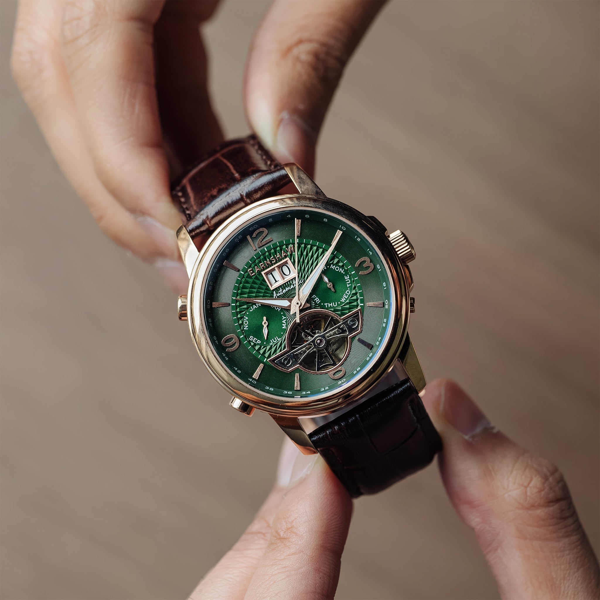 City Of London Marylebone Grand Date Calendar Open Heart Automatic | 42 mm | Hunter Rose Green