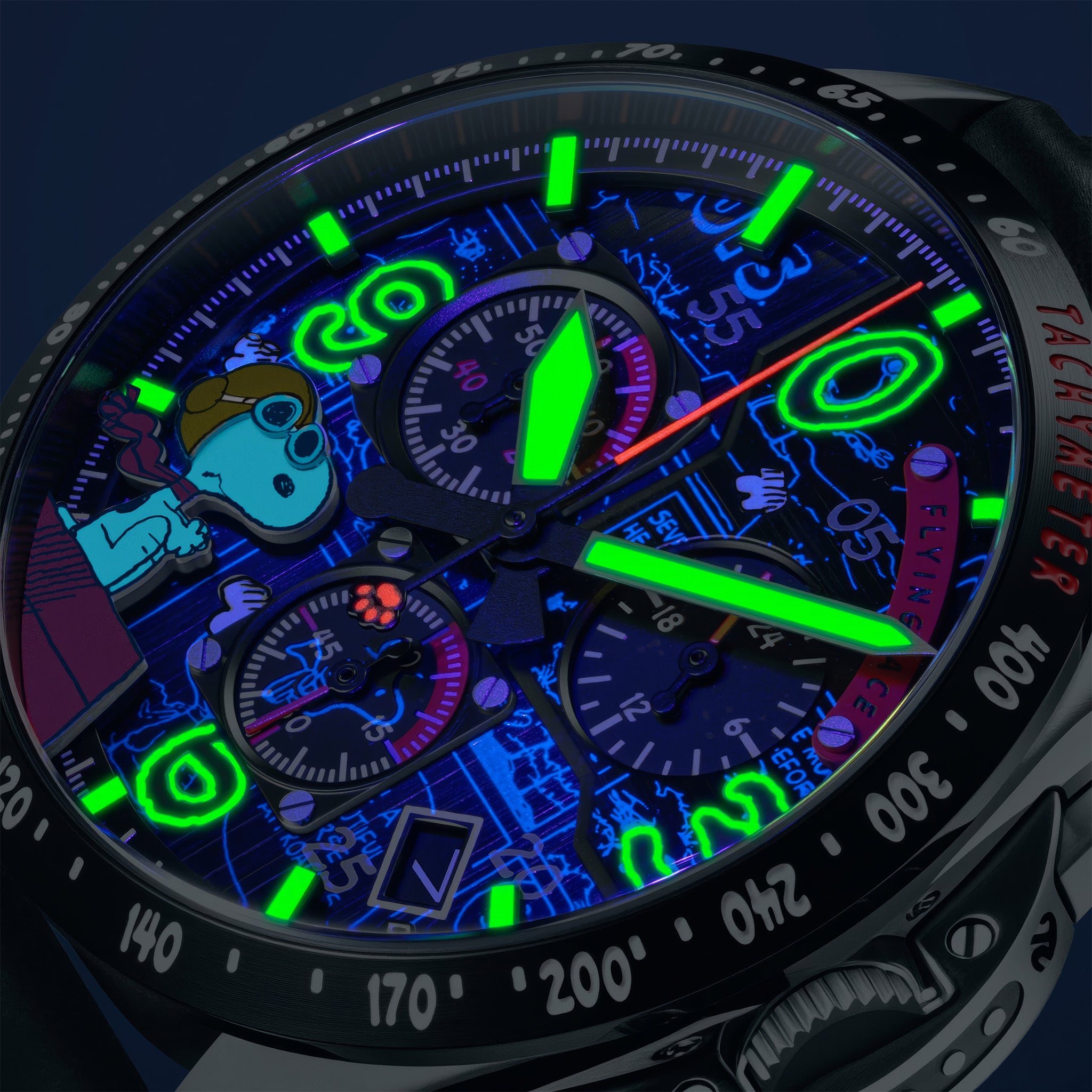 P-51 Mustang Blakeslee Chronograph Peanuts Snoopy Flying Ace Limited Edition | 43 mm | Biplane Black