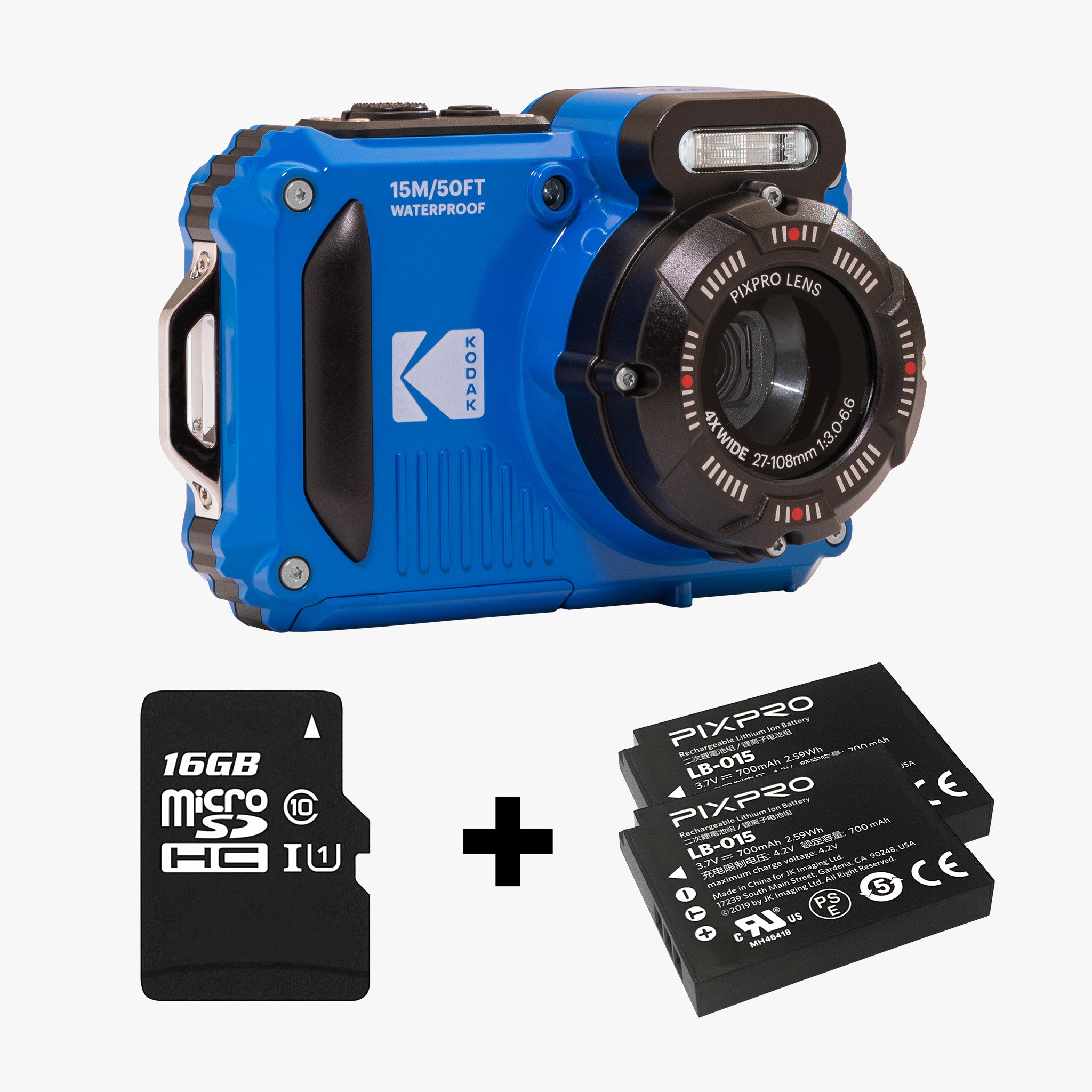 Pixpro WPZ2/4X Yakınlaştırma | Su Altı Fotoğraf Makinesi 16GB SD 2 Lityum Pil | Mavi