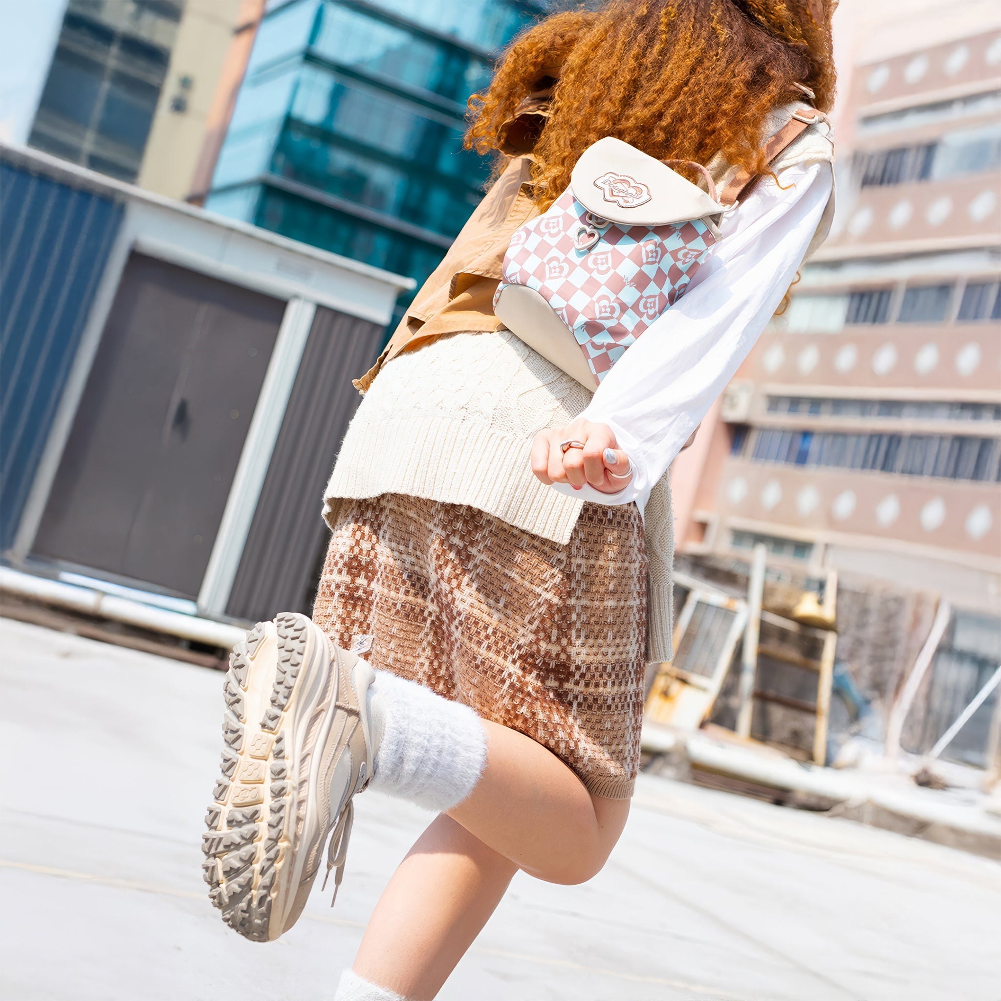 Florence Kaleido Serisi | Mushroom Checked | Unisex Sırt Çantası