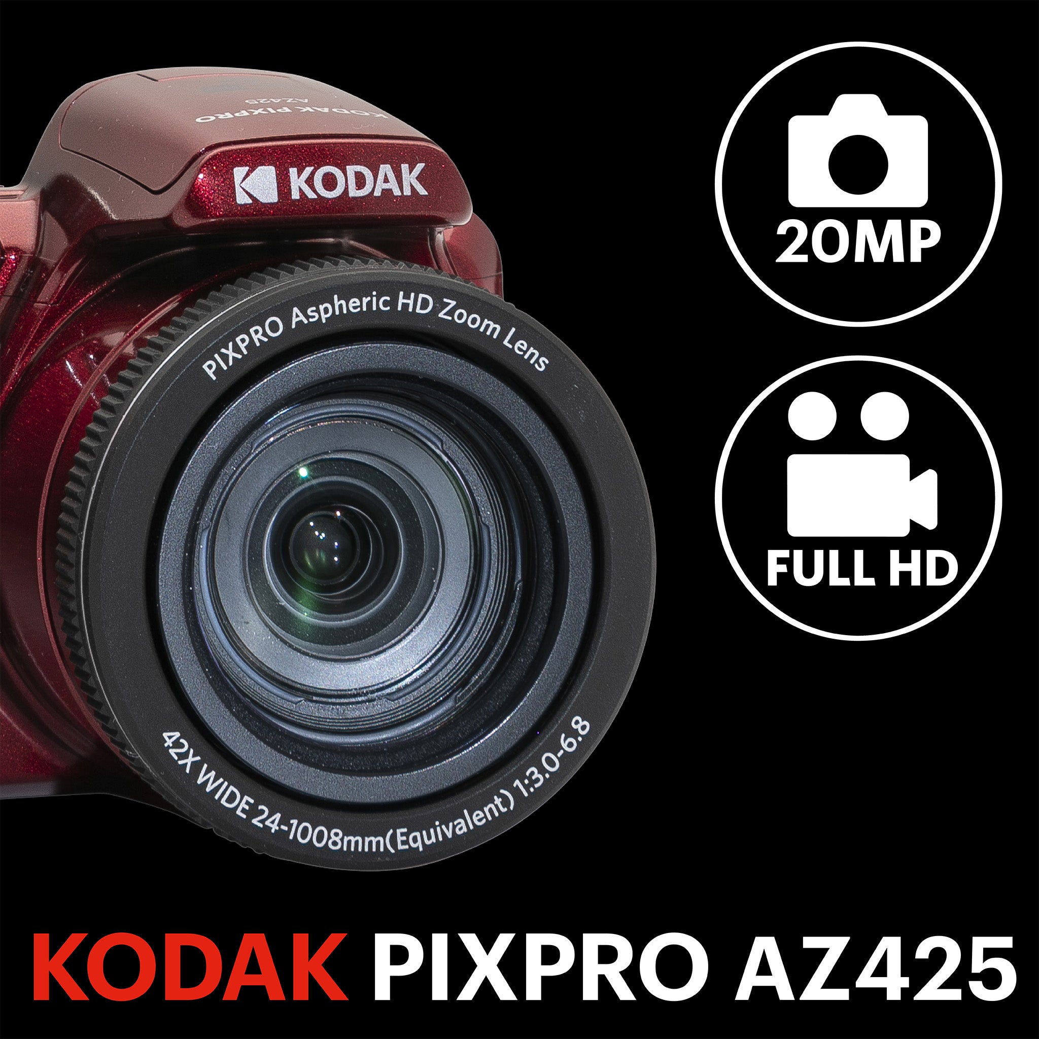 Astro Zoom AZ425 | 42x Yakınlaştırma Dijital Fotoğraf Makinesi | Kırmızı