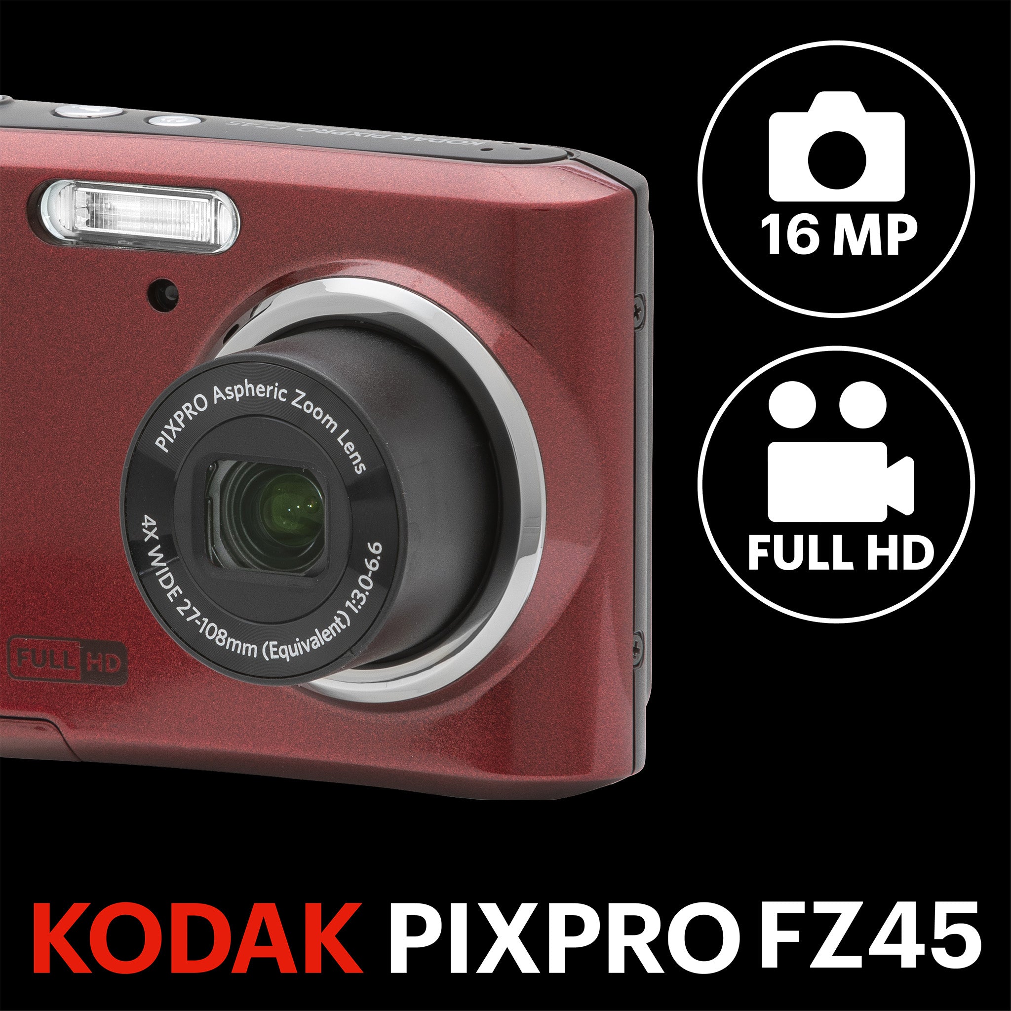Pixpro FZ45 4X Yakınlaştırma | Dijital Fotoğraf Makinesi | Kırmızı