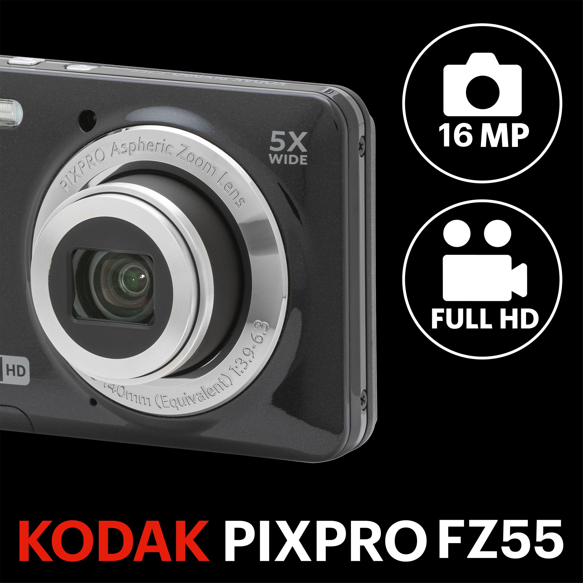 Friendly Zoom Pixpro FZ55 5X Yakınlaştırma | Dijital Fotoğraf Makinesi | Siyah
