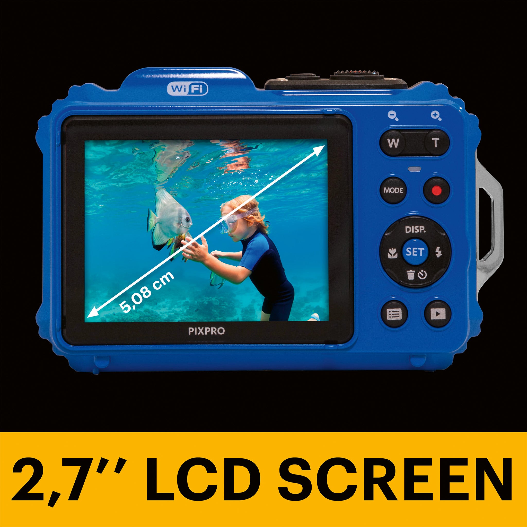 Pixpro WPZ2/4X Yakınlaştırma | Su Altı Fotoğraf Makinesi 16GB SD 2 Lityum Pil | Mavi